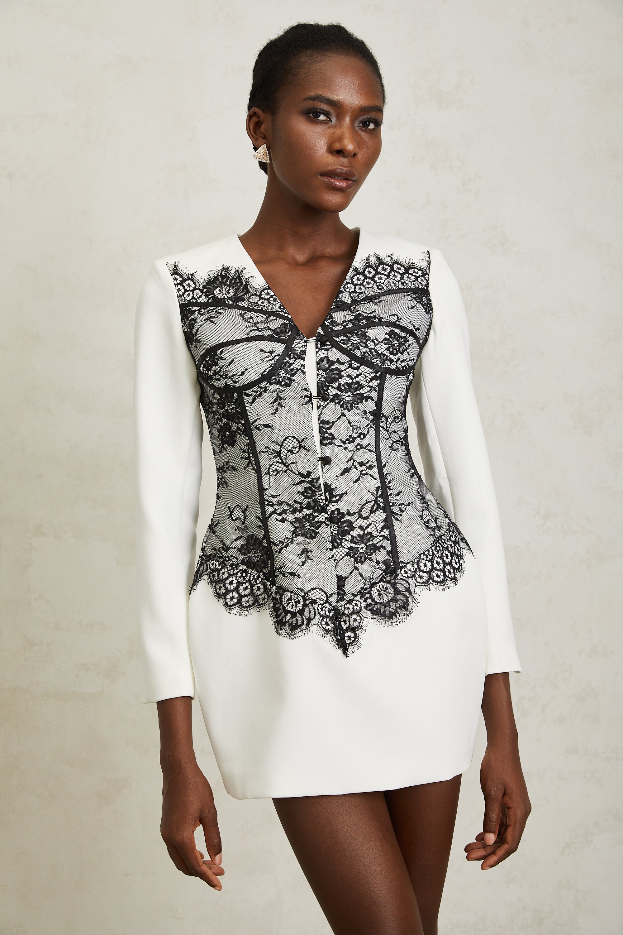 Ivana White Floral Lace Panel Mini Dress