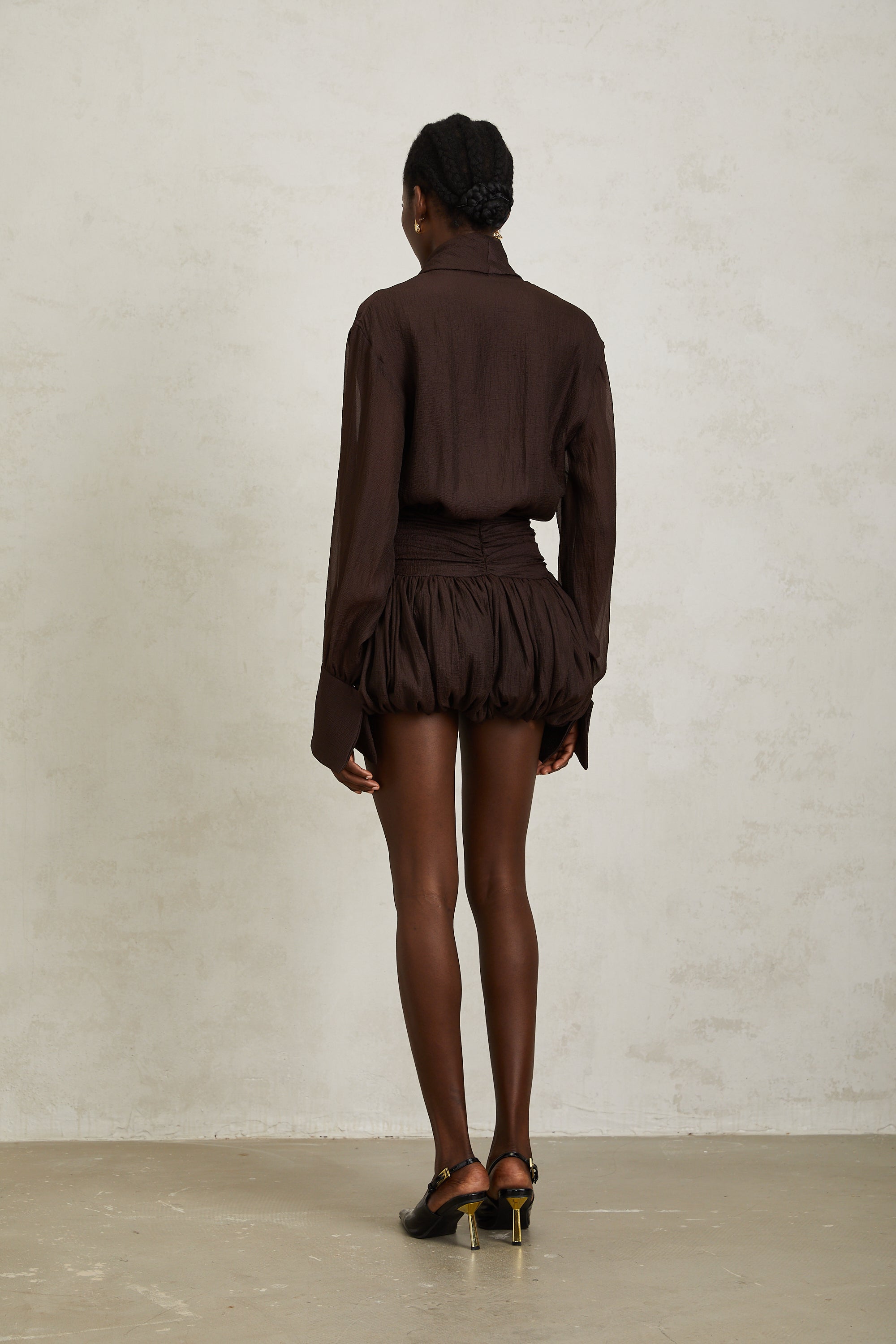 Isabella Brown Ribbon Tie Neck Mini Dress (Final Sale)