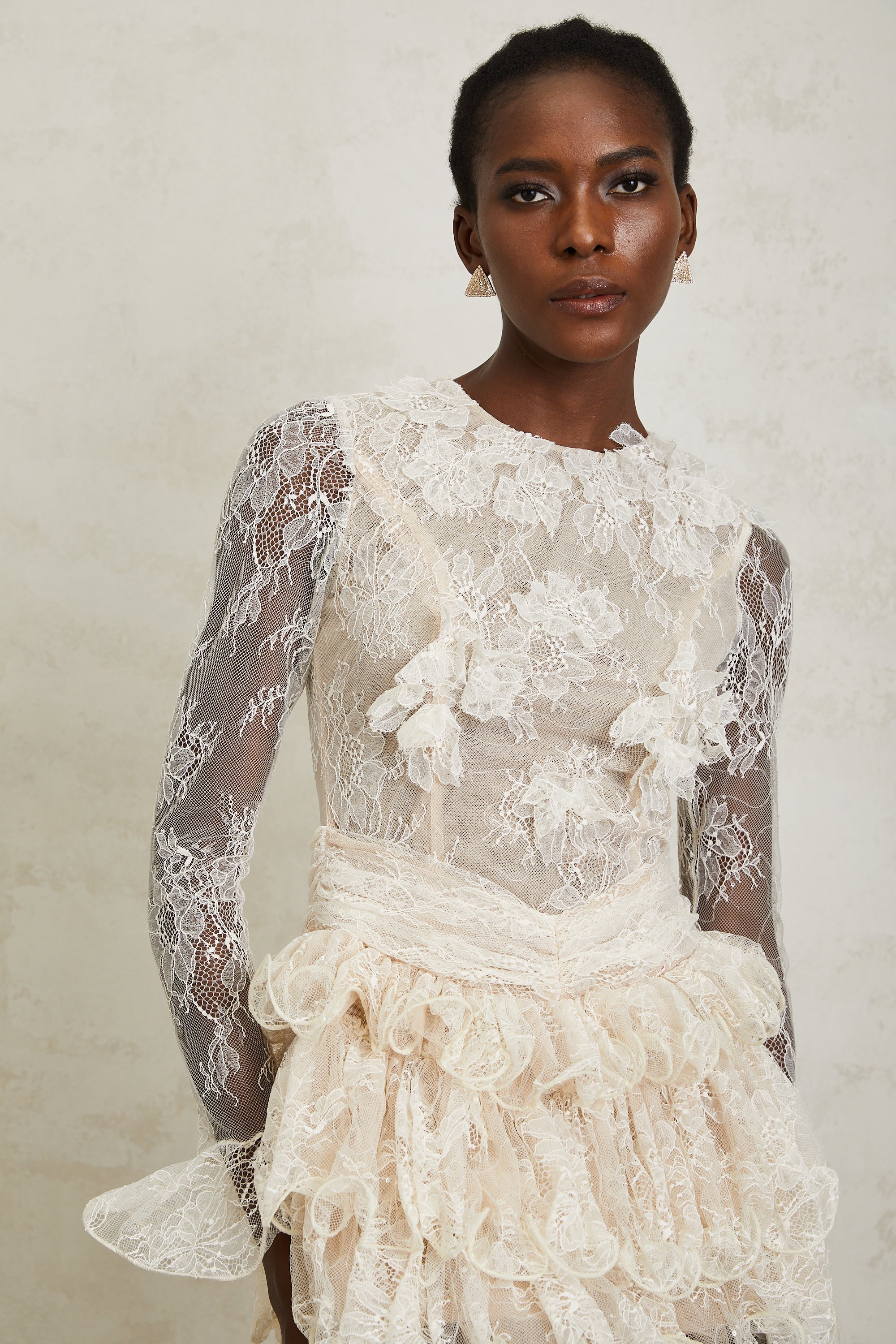 Baptistine White Floral Lace Tiered Mini Dress