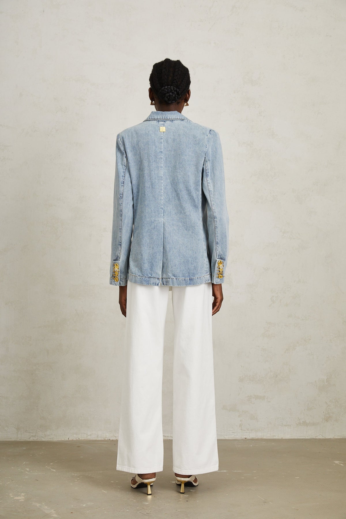 Léonide Blue Lock Detail Denim Blazer