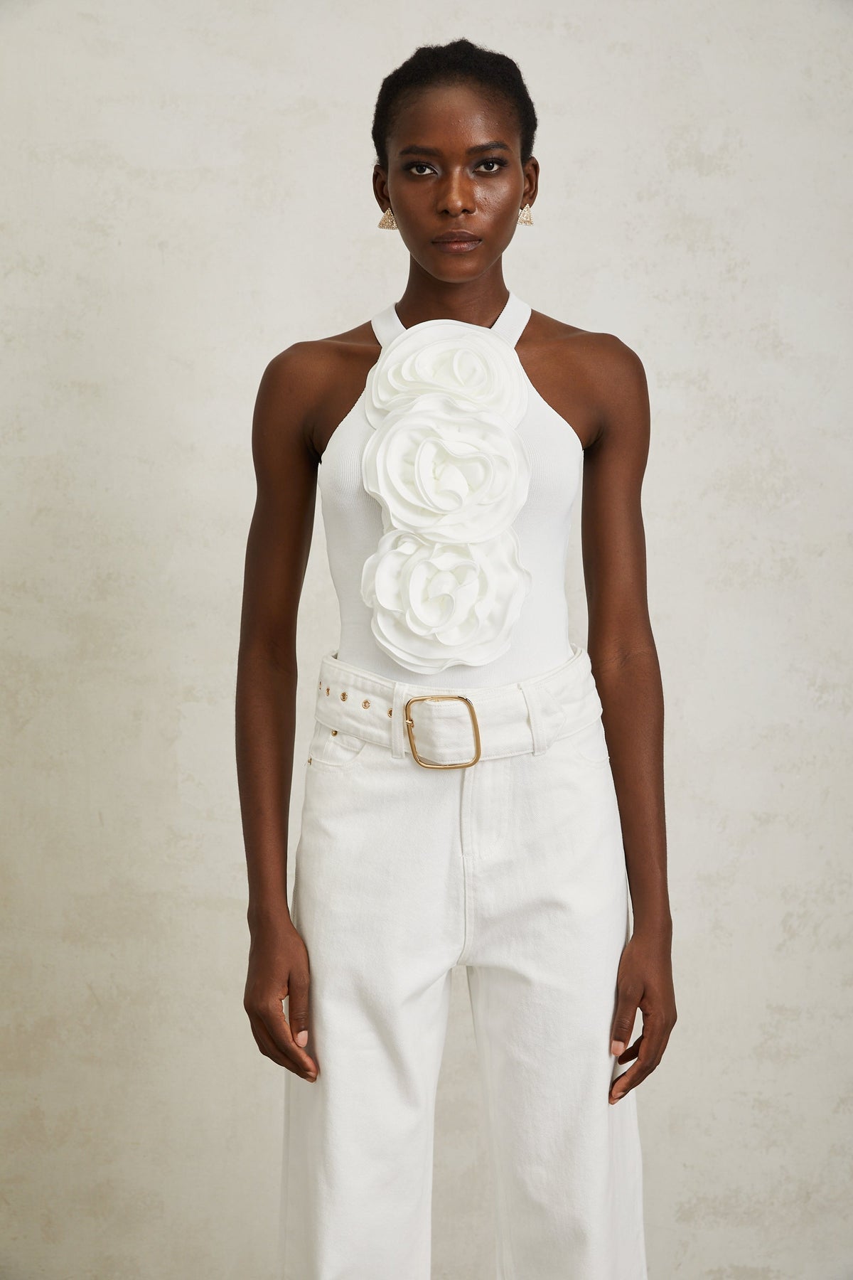 Nolwenn White 3D Petal Knit Top
