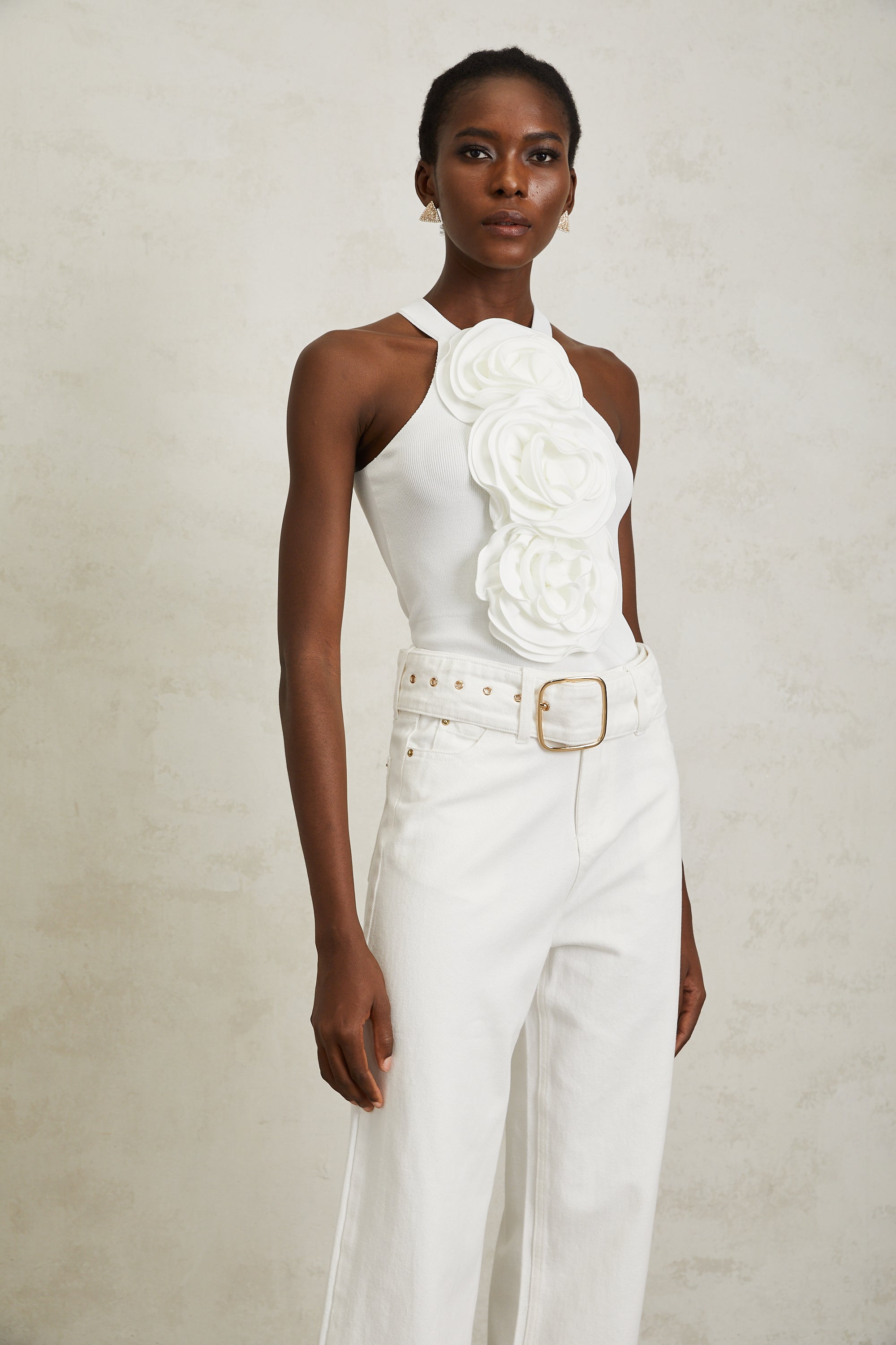 Nolwenn White 3D Petal Knit Top