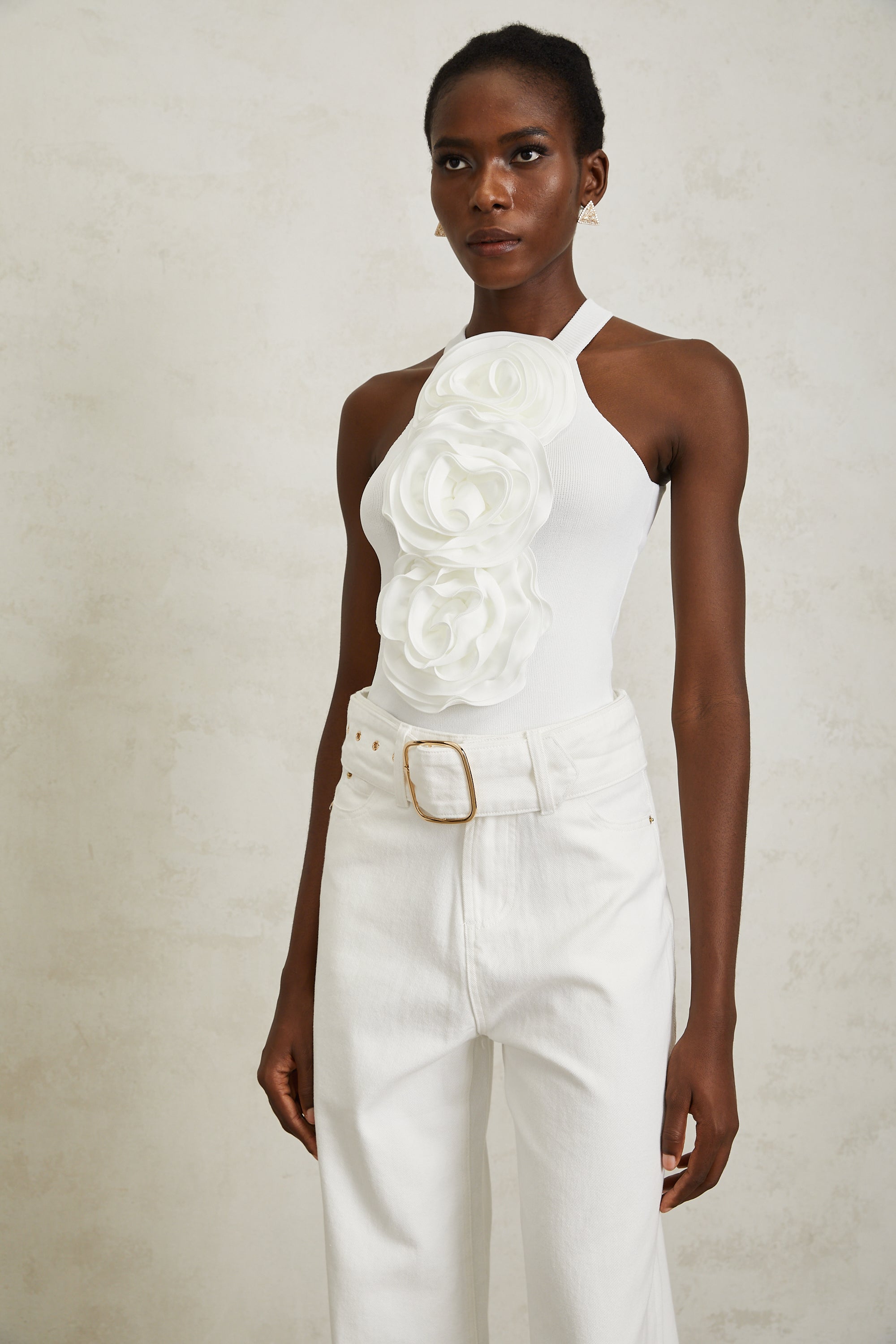 Nolwenn White 3D Petal Knit Top