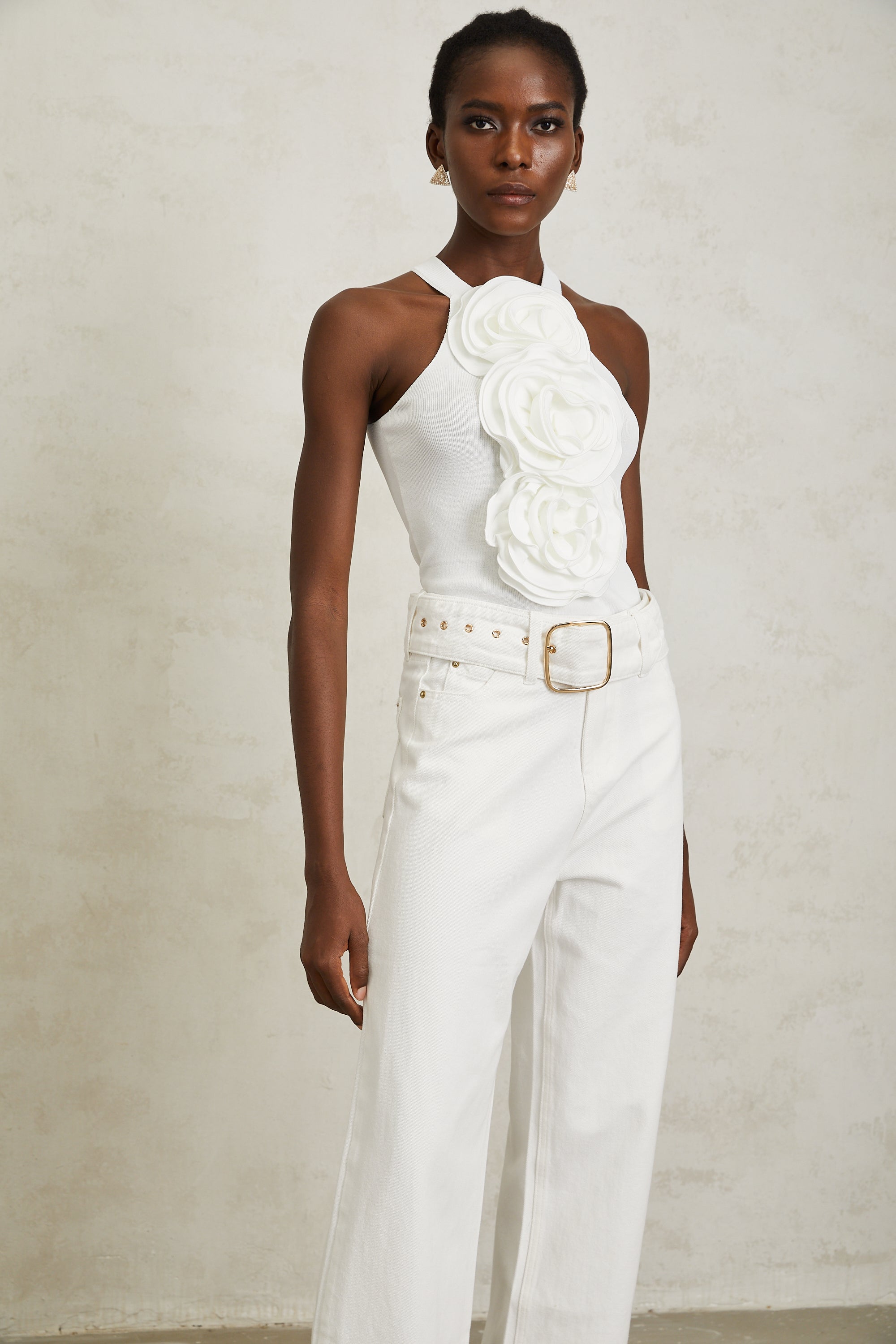 Nolwenn White 3D Petal Knit Top