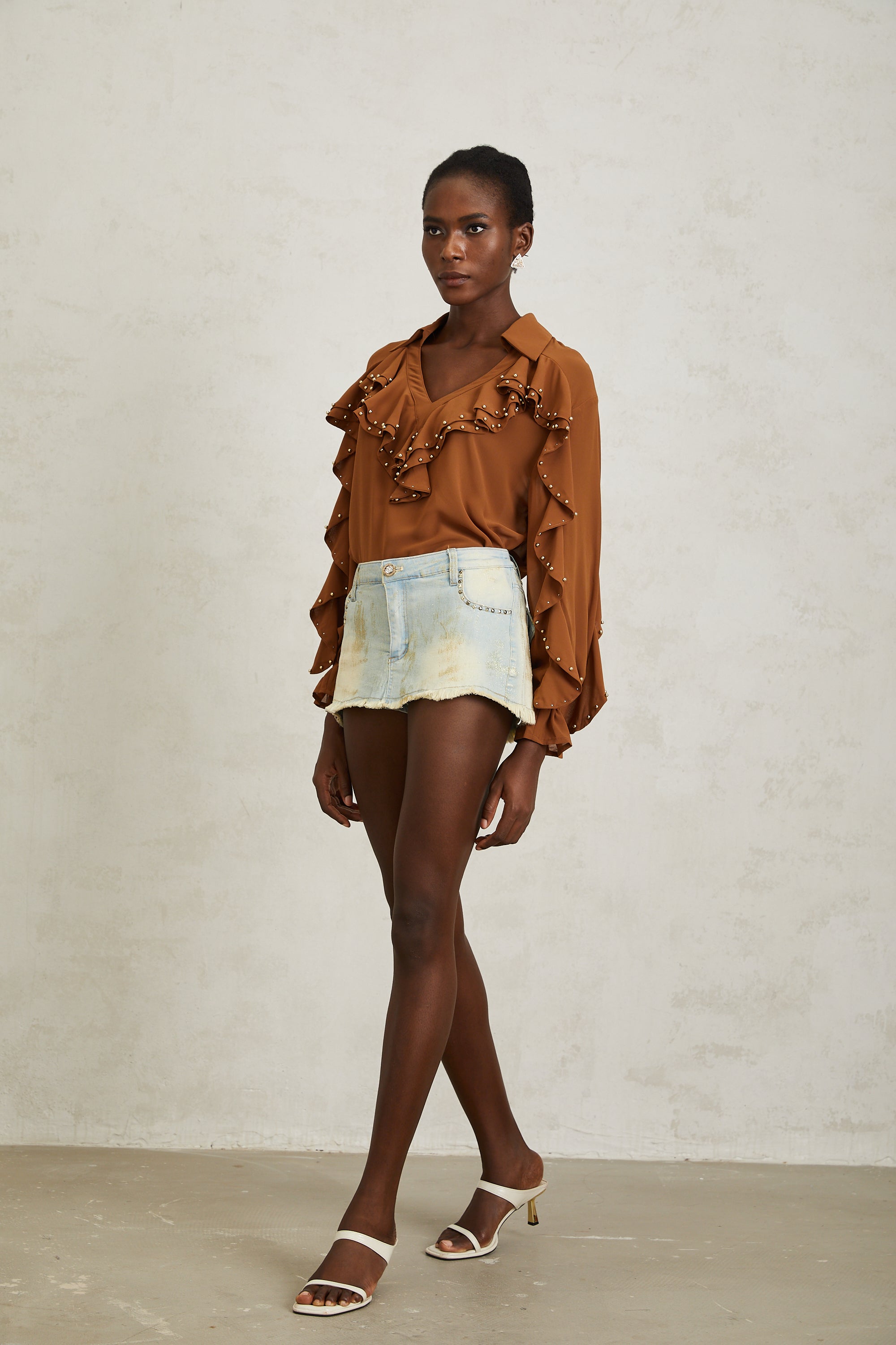 Helena Blue Studded Glittered Denim Mini Skirt (Final Sale)