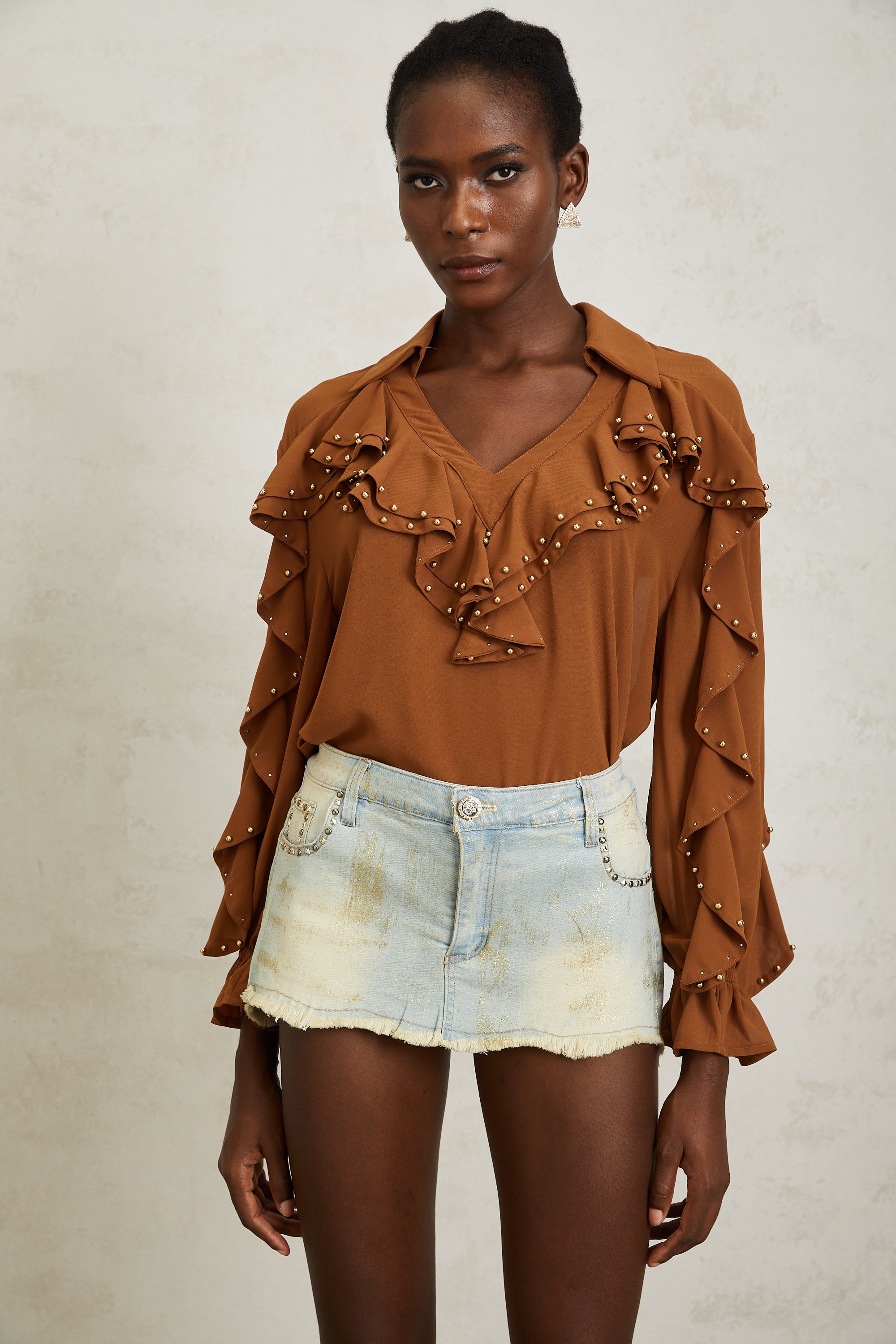 Helena Blue Studded Glittered Denim Mini Skirt (Final Sale)