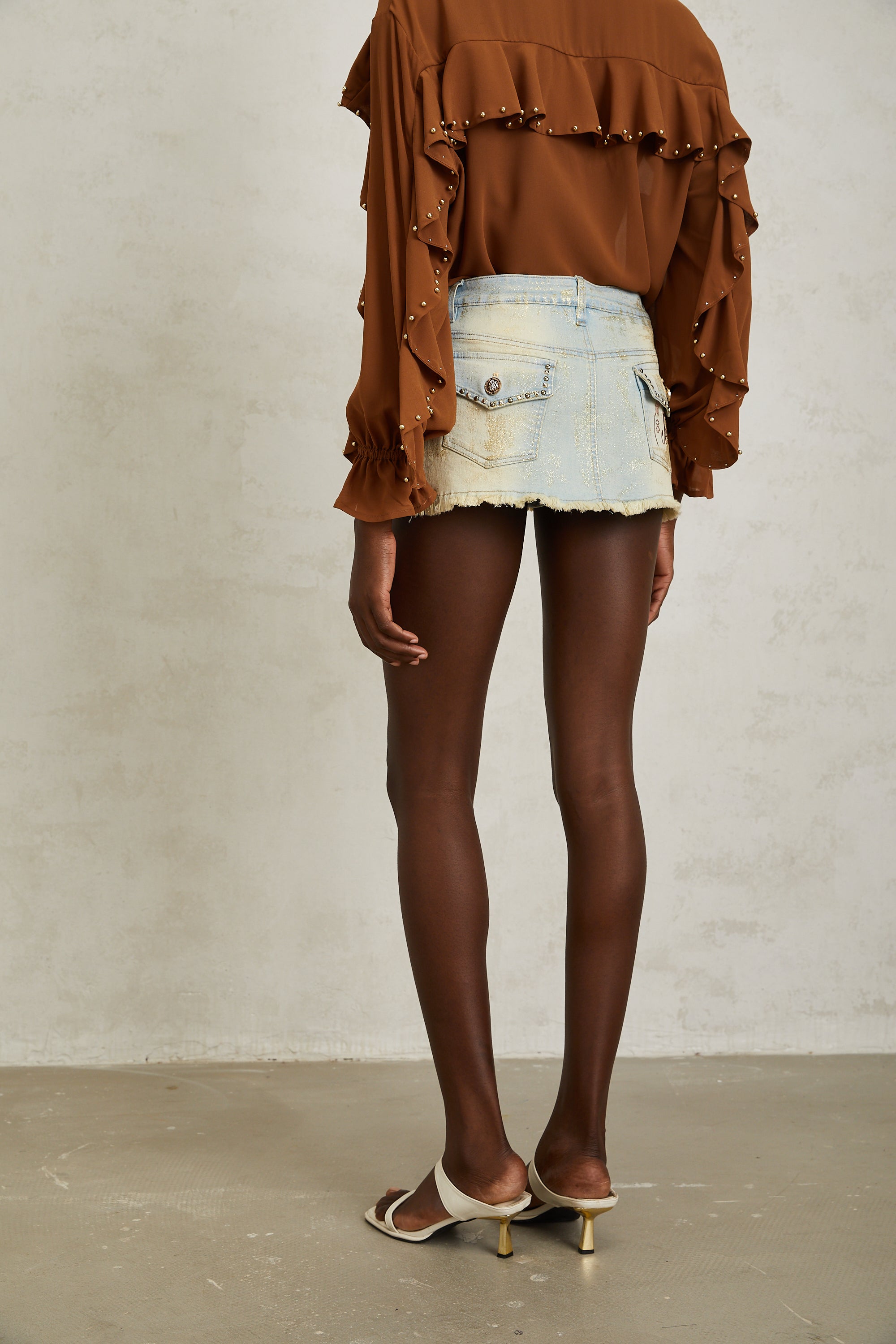 Helena Blue Studded Glittered Denim Mini Skirt (Final Sale)