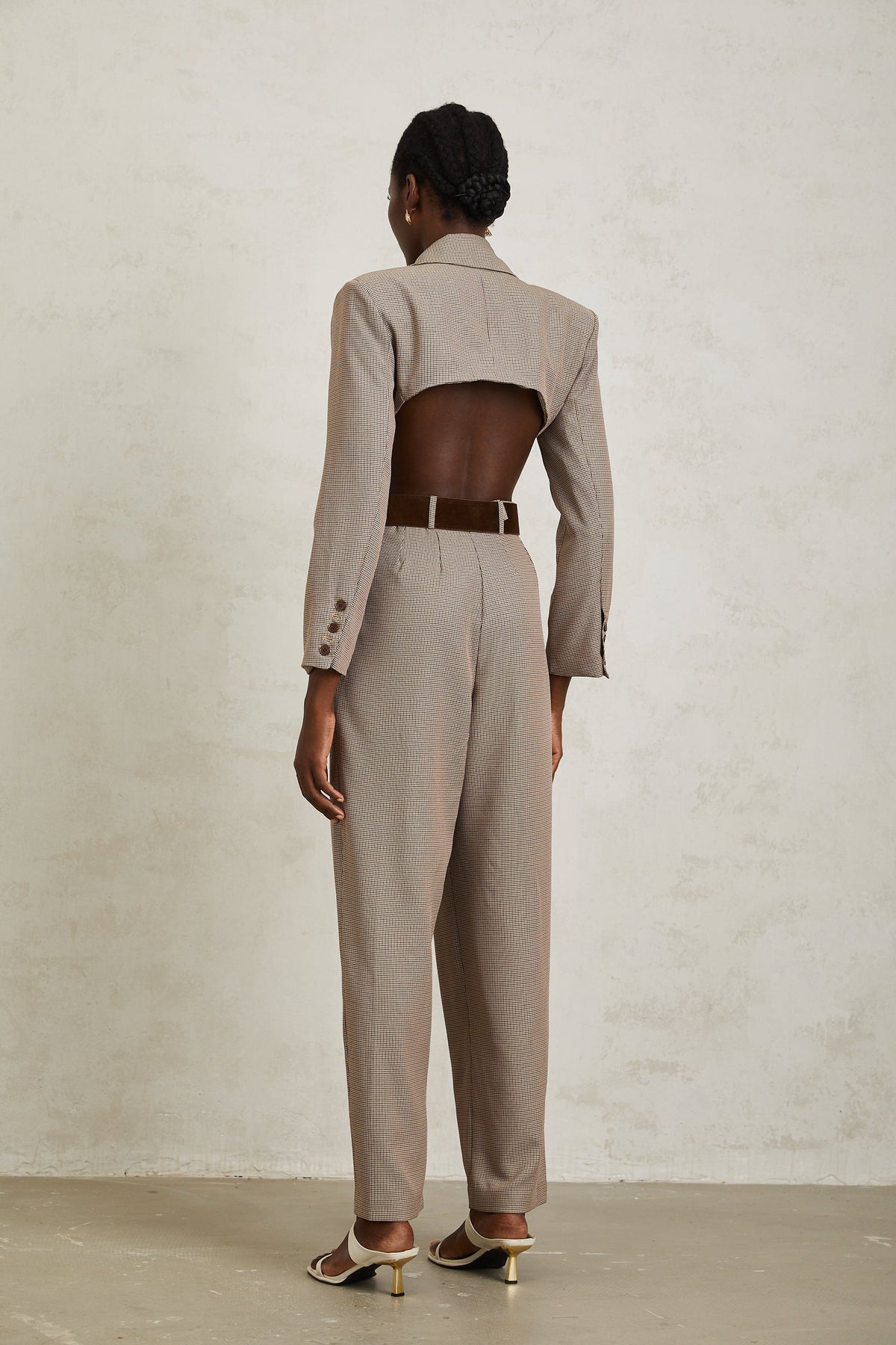 Cayetana Khaki Cut Out Houndstooth Jumpsuit