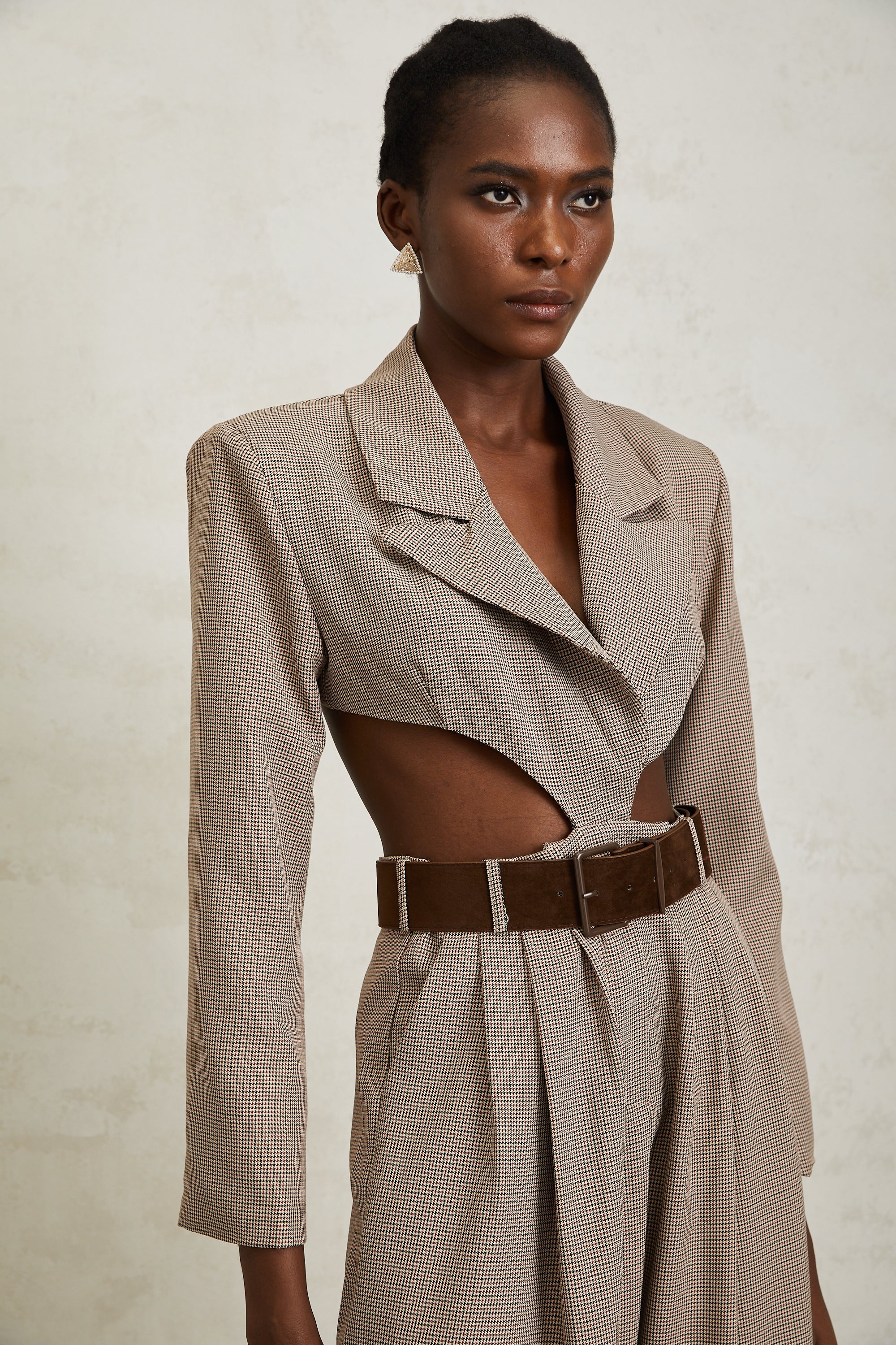 Cayetana Khaki Cut Out Houndstooth Jumpsuit