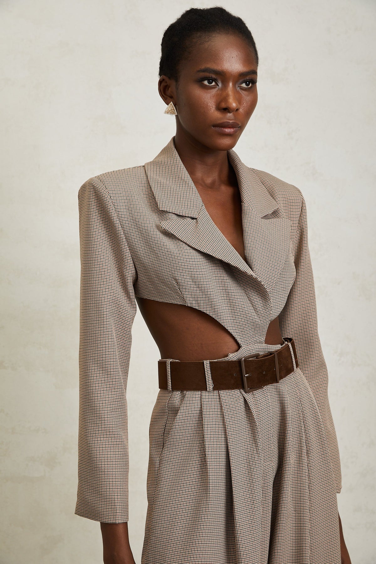 Cayetana Khaki Cut Out Houndstooth Jumpsuit
