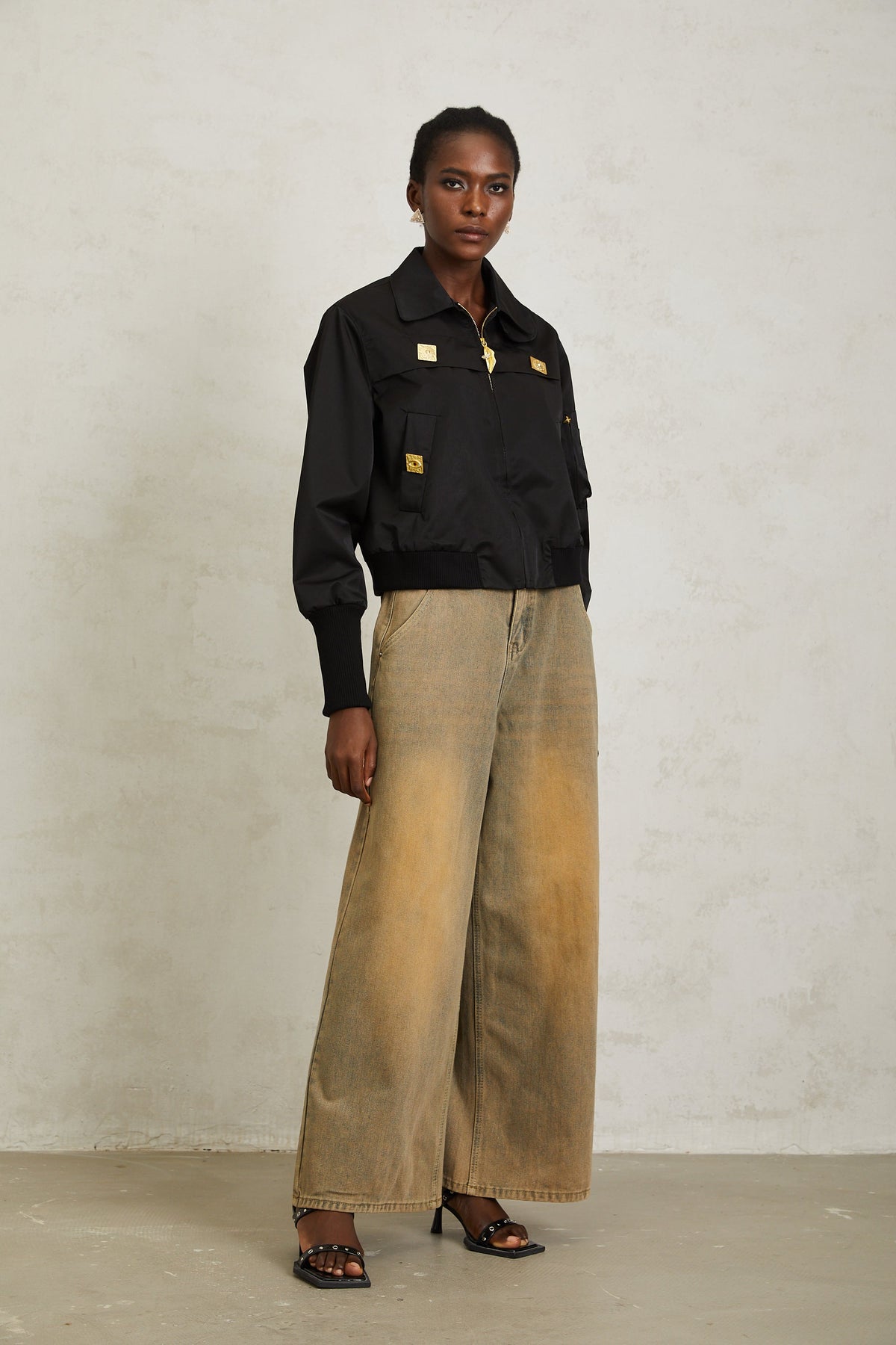 Nanette Black Zip Up Bomber Jacket