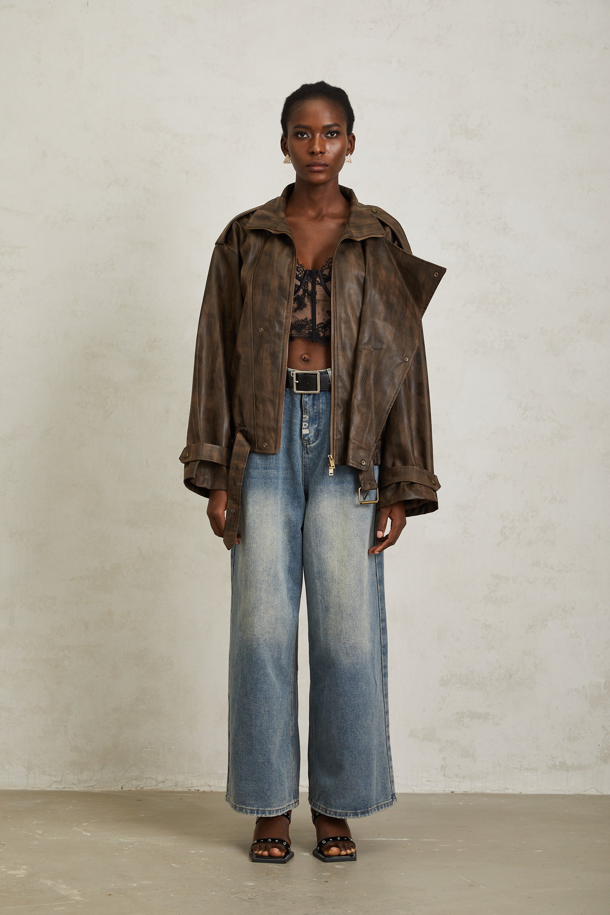 Manon Brown Tie-Dye Leather Biker Jacket (Final Sale-US Only)