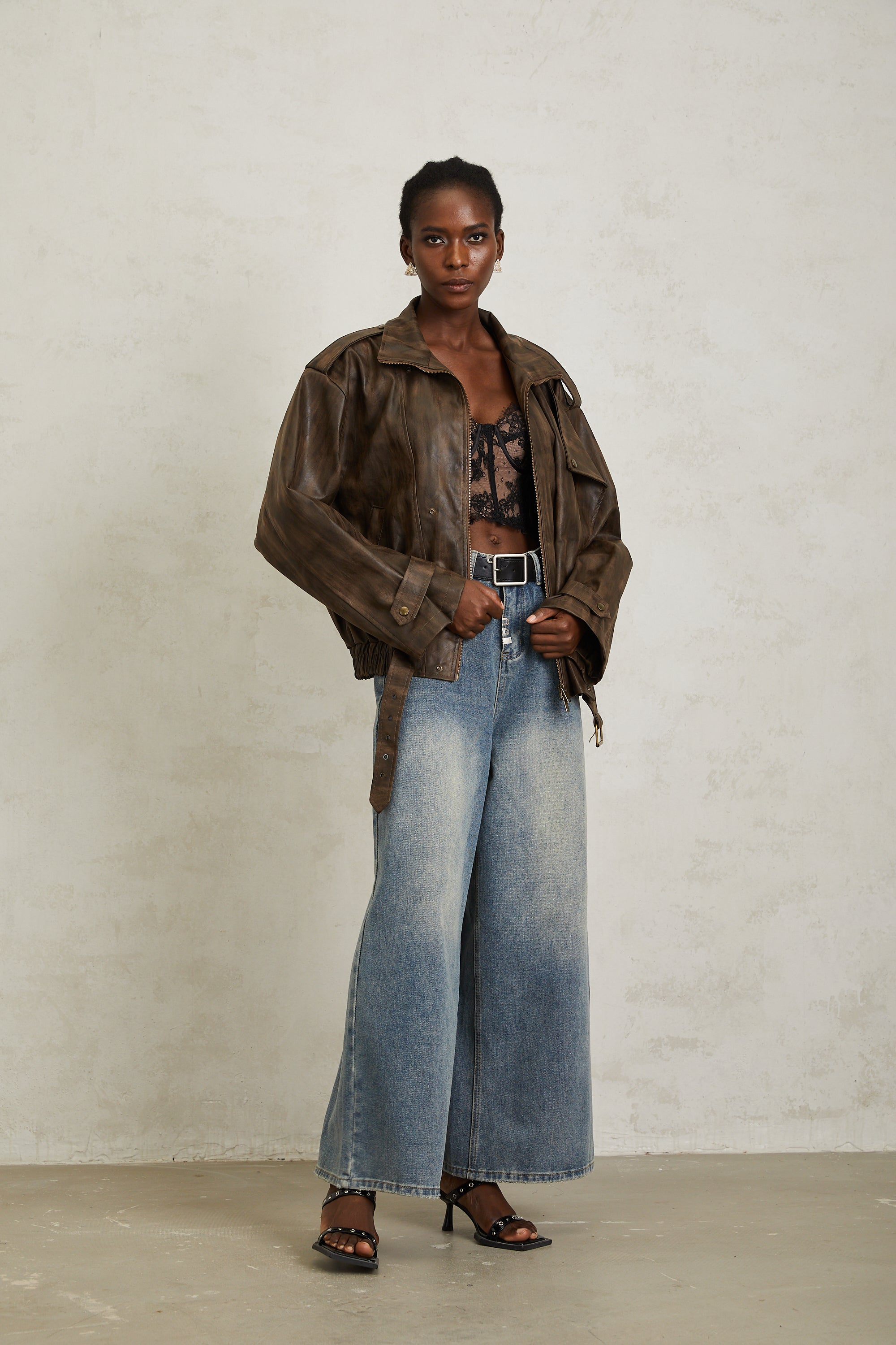 Manon Brown Tie-Dye Leather Biker Jacket