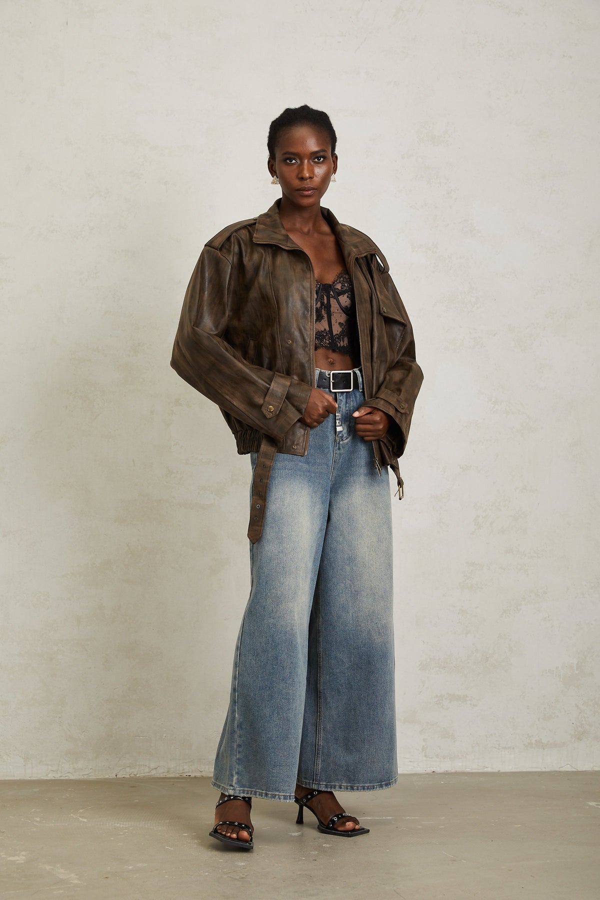 Manon Brown Tie-Dye Leather Biker Jacket