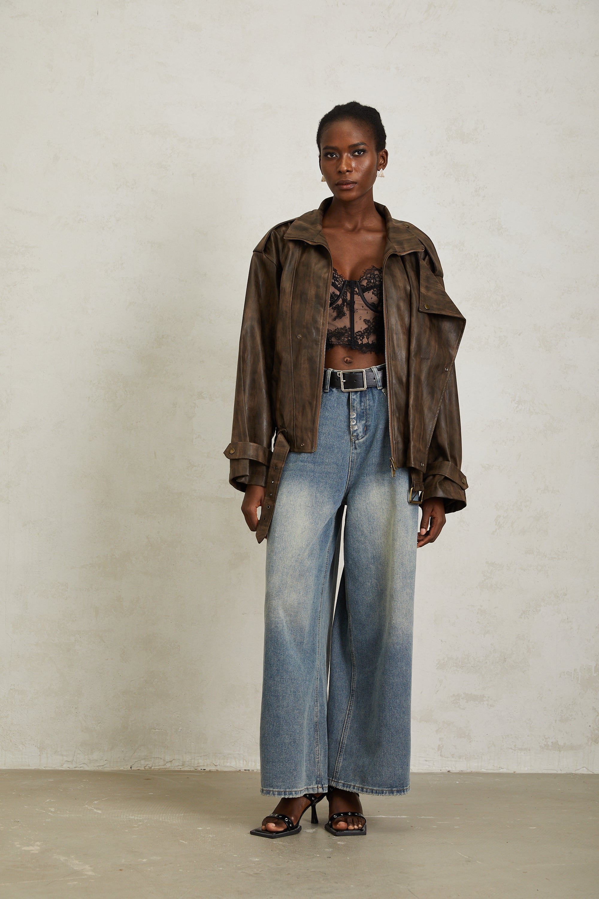 Manon Brown Tie-Dye Leather Biker Jacket