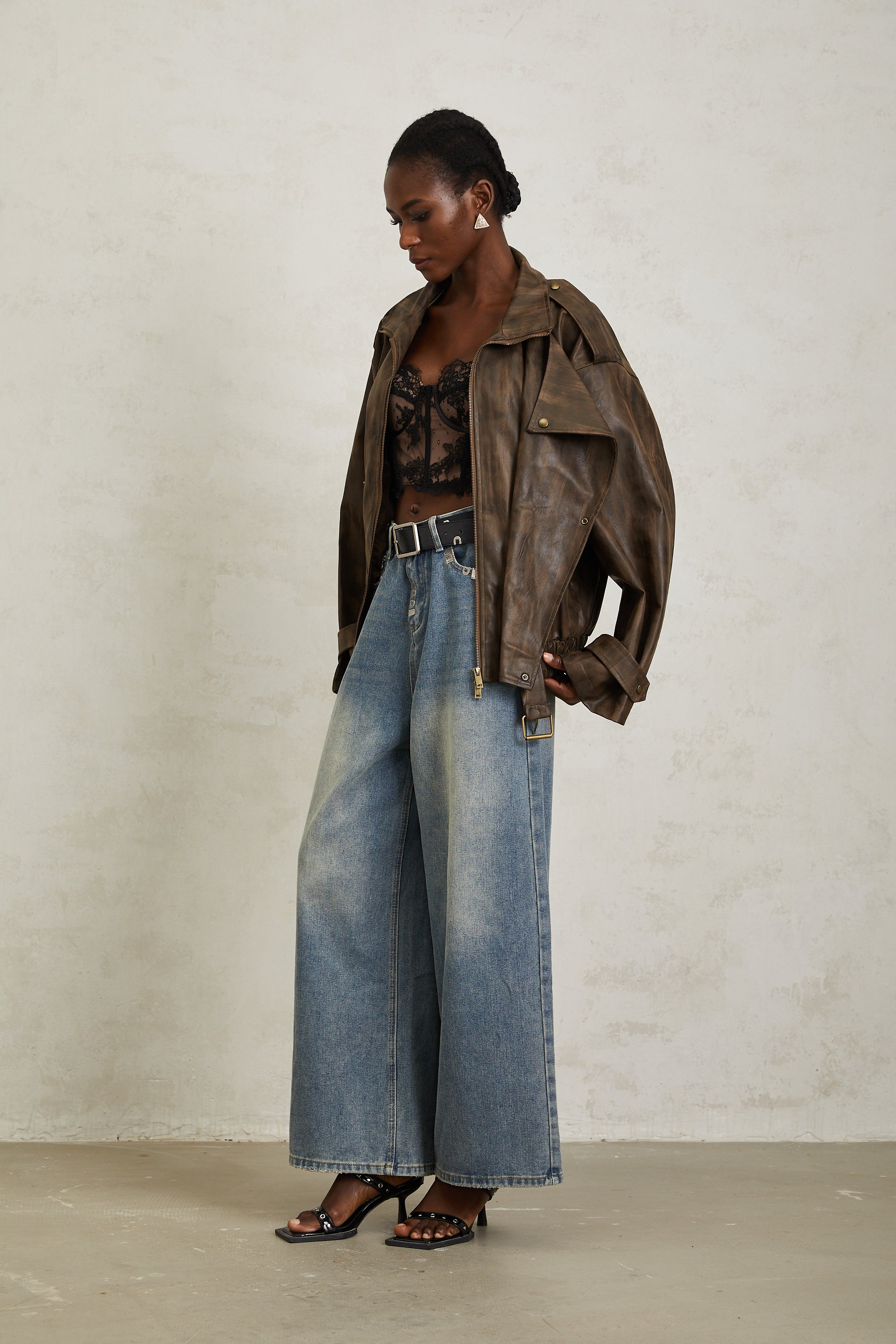 Manon Brown Tie-Dye Leather Biker Jacket
