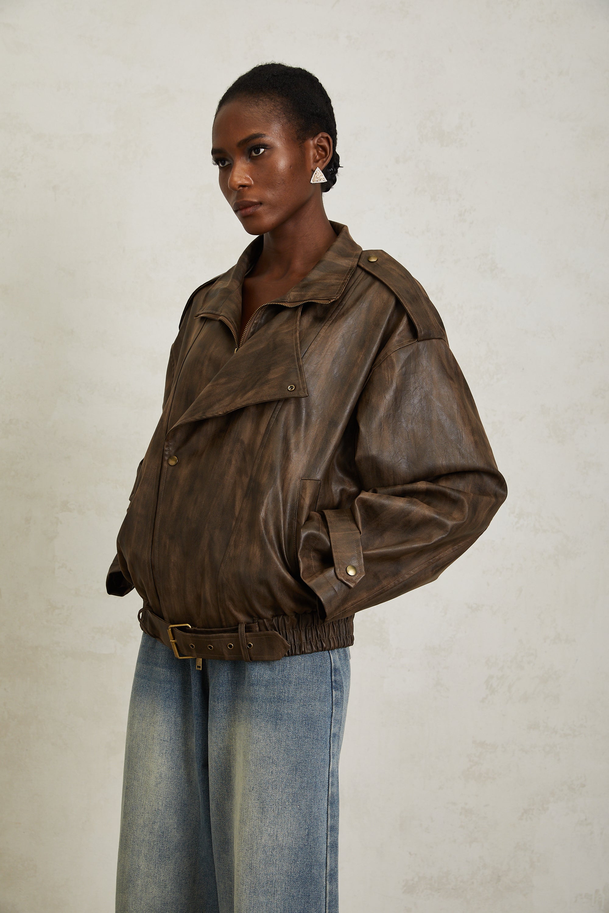 Manon Brown Tie-Dye Leather Biker Jacket
