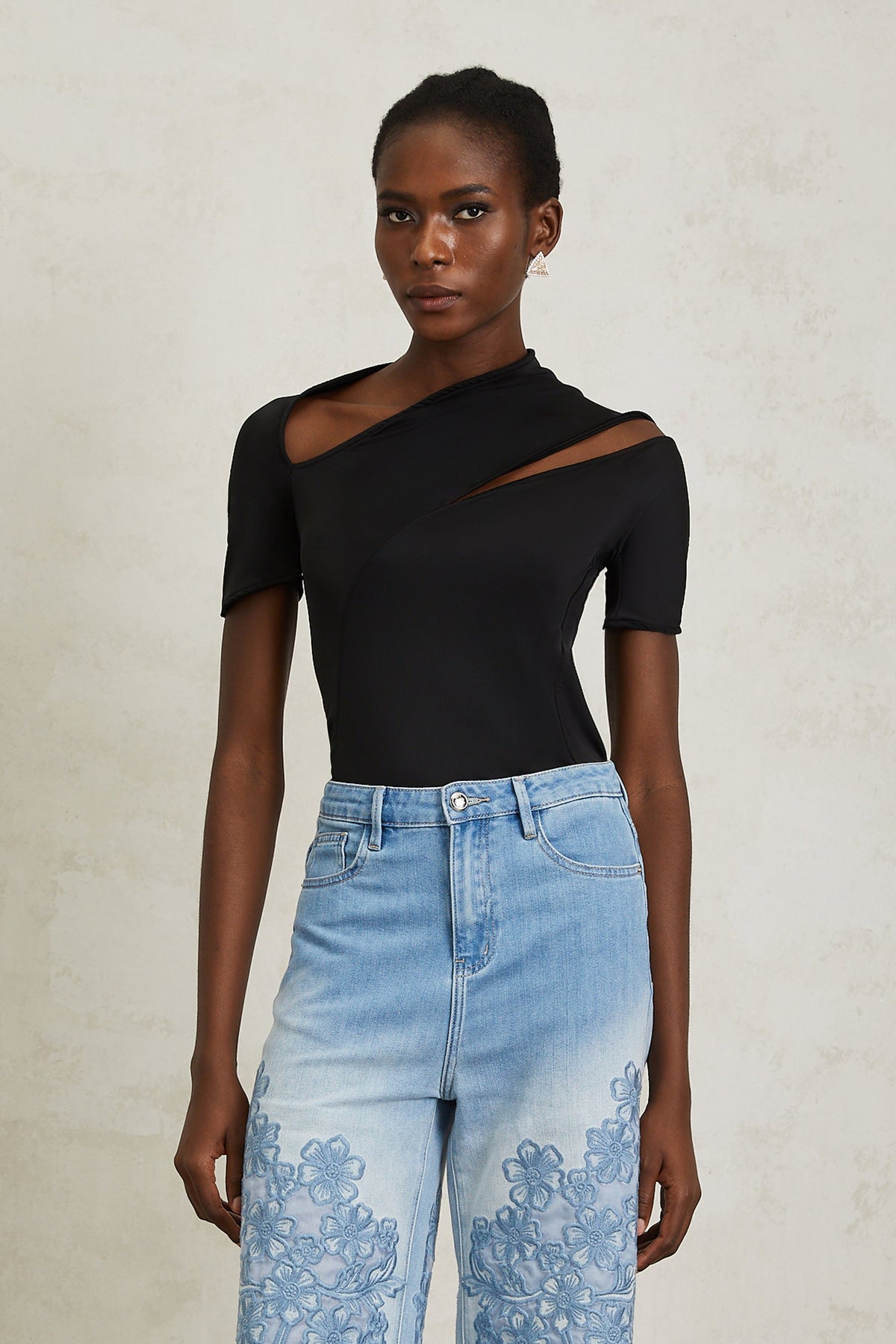 Carlota Black Asymmetrical Cut Out Bodysuit (Final Sale)