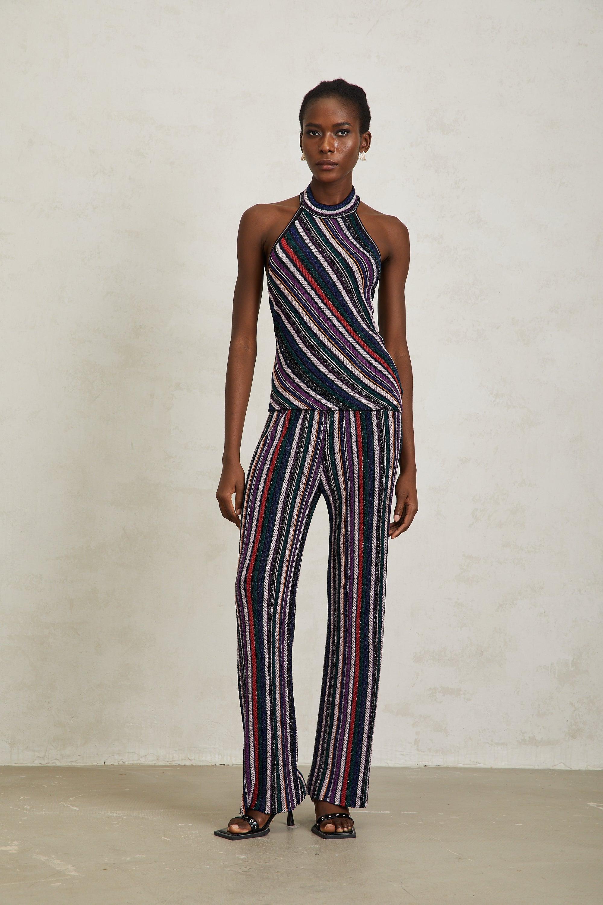Harper Purple Striped Knit Top & Trousers Set