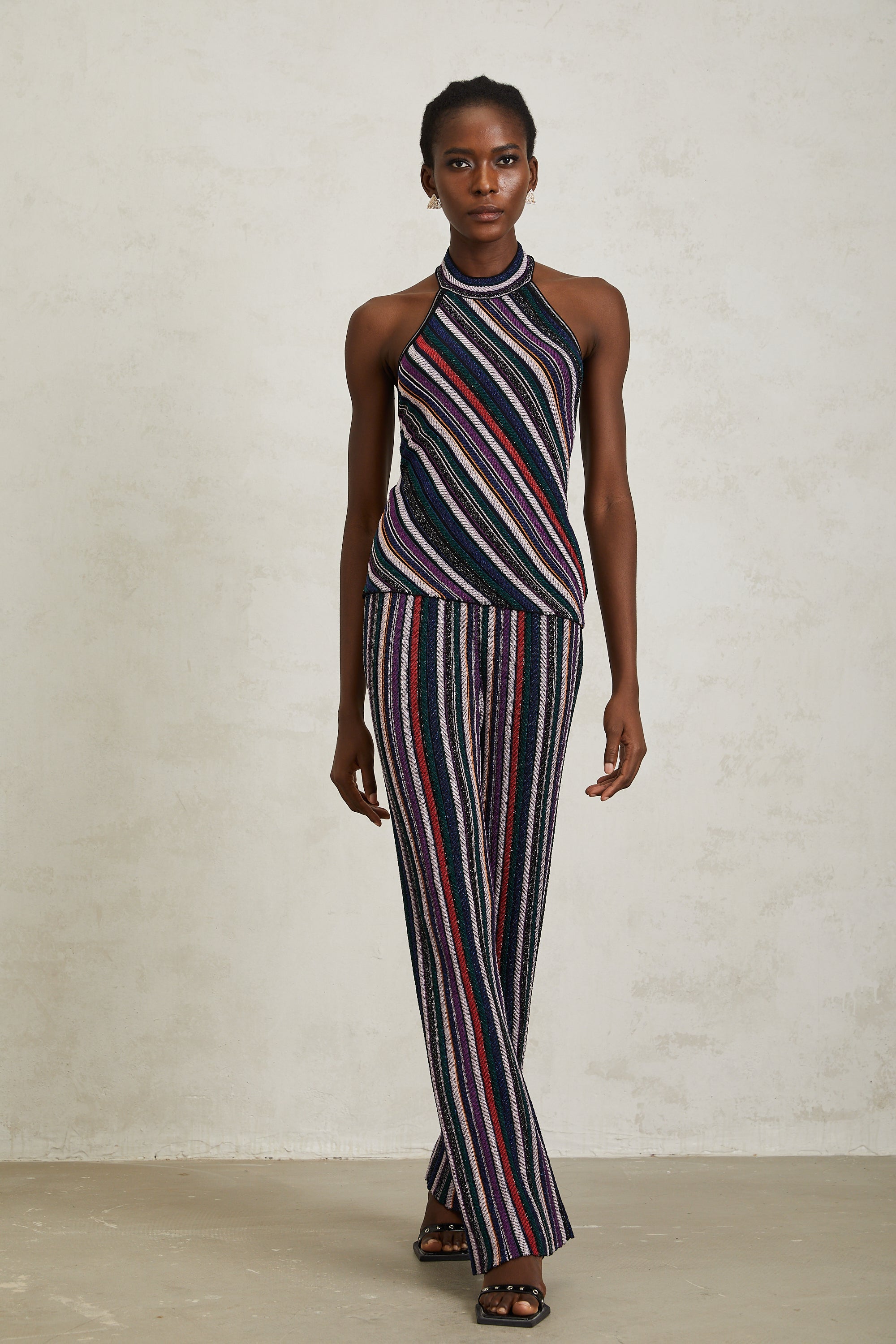 Harper Purple Striped Knit Top & Trousers Set