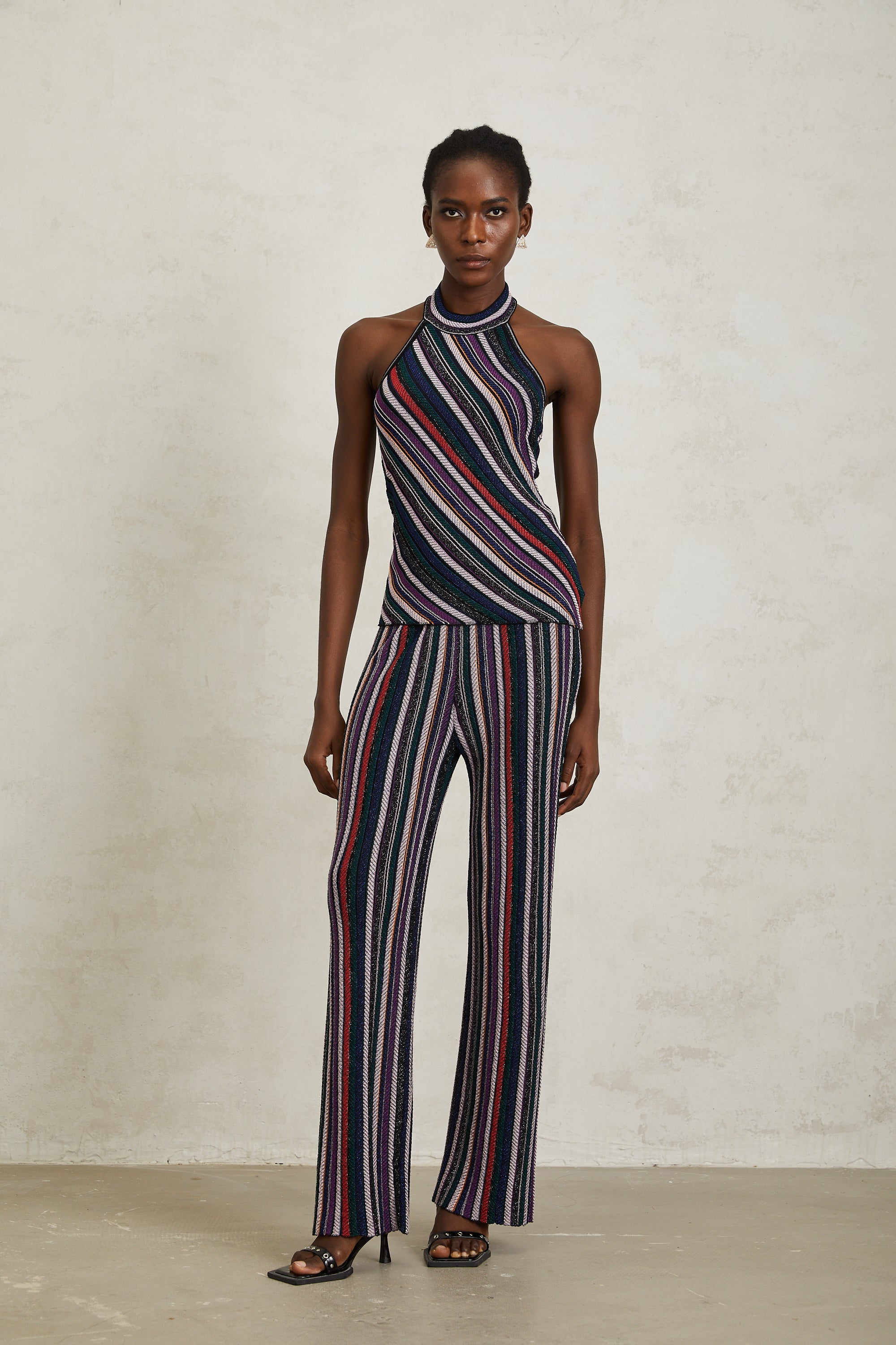 Harper Purple Striped Knit Top & Trousers Set
