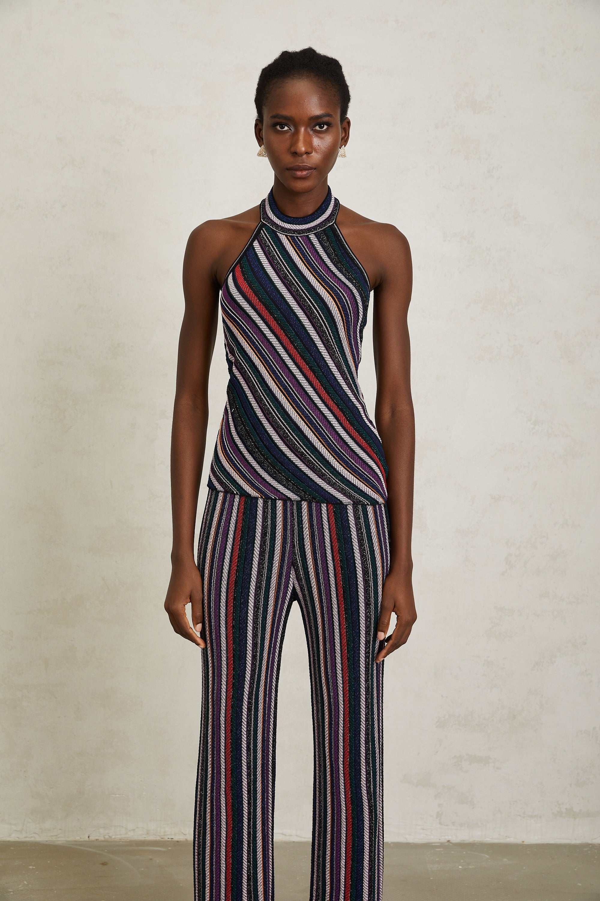 Harper Purple Striped Knit Top & Trousers Set