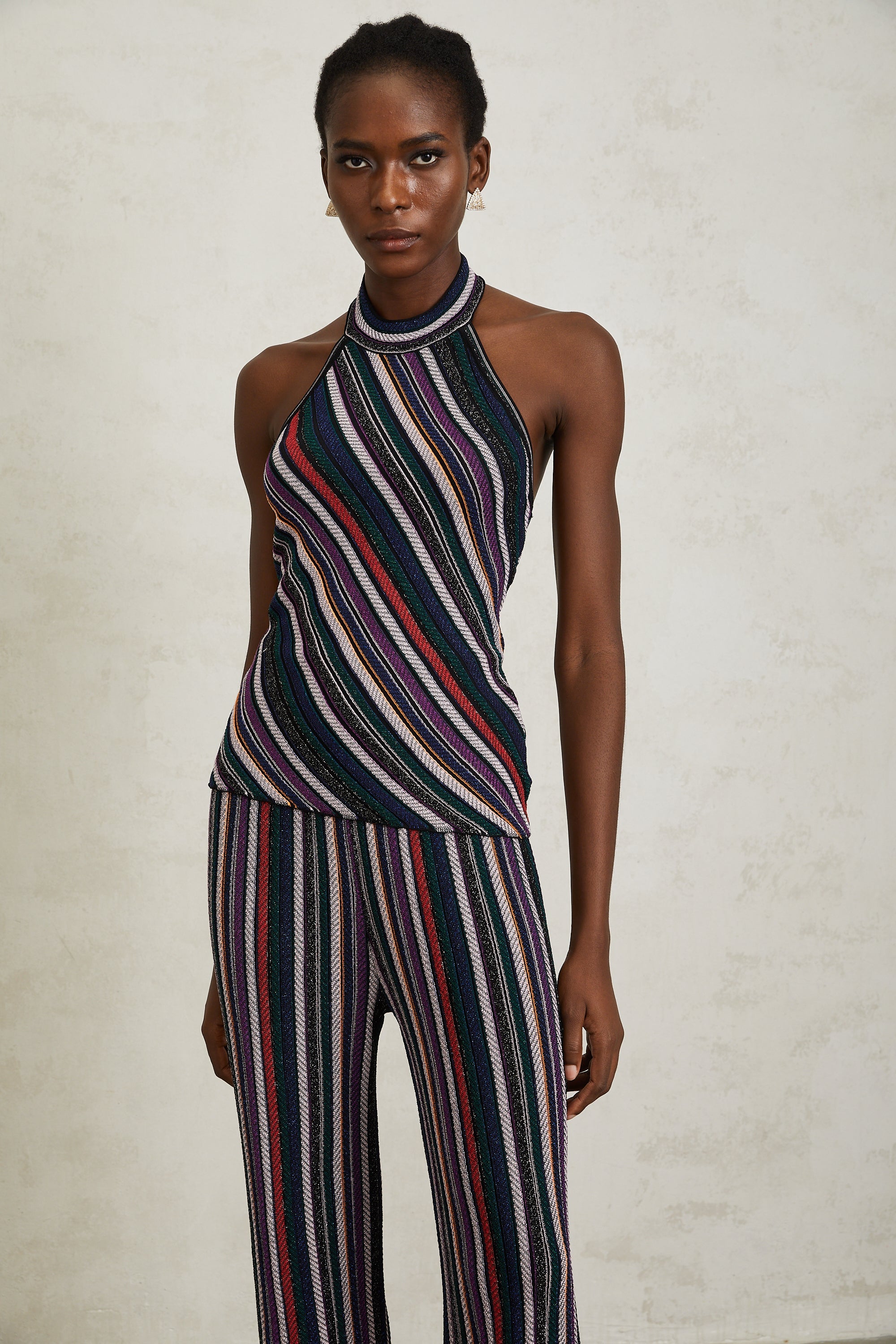 Harper Purple Striped Knit Top & Trousers Set