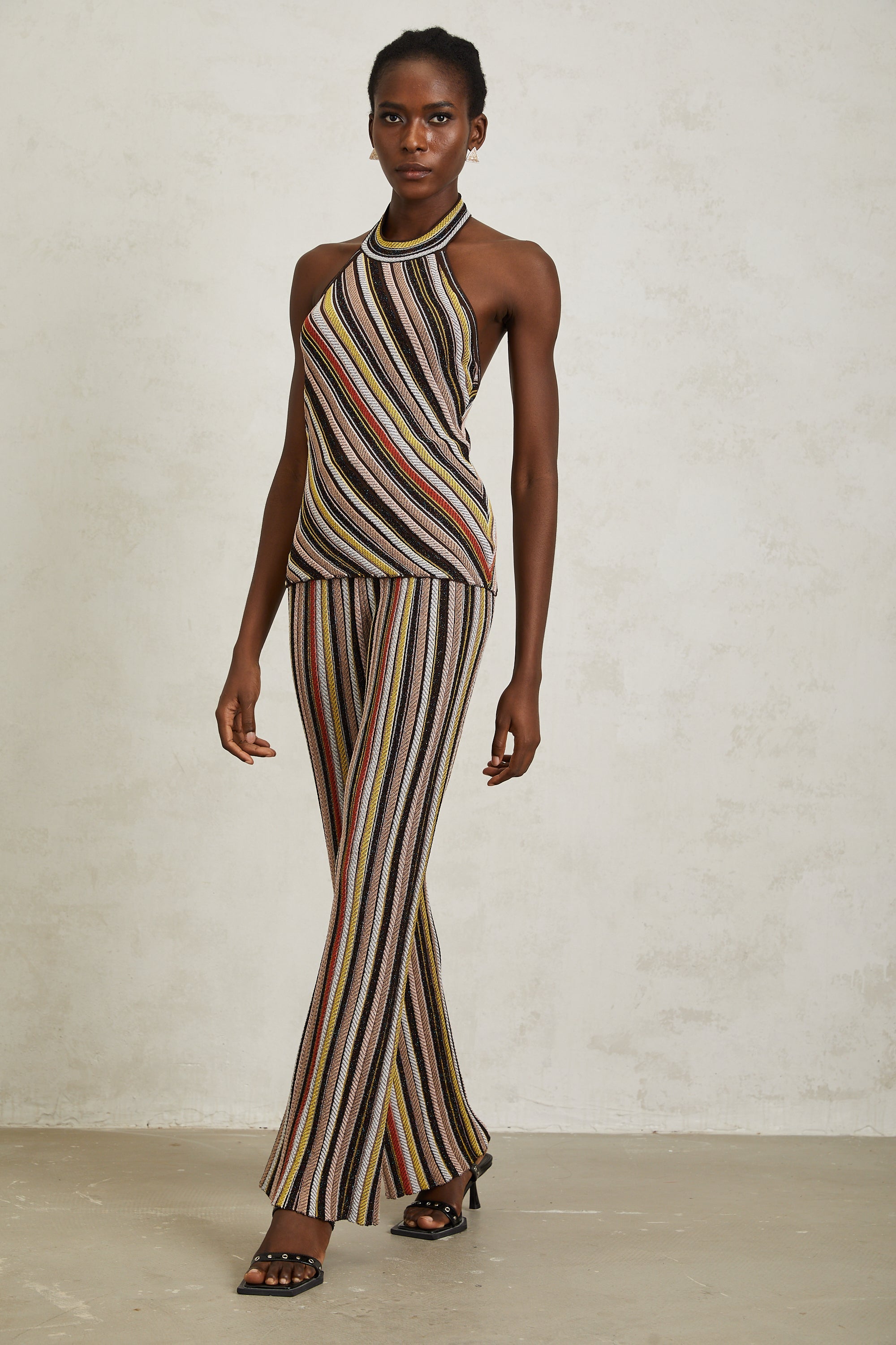 Harper Brown Striped Knit Top & Trousers Set