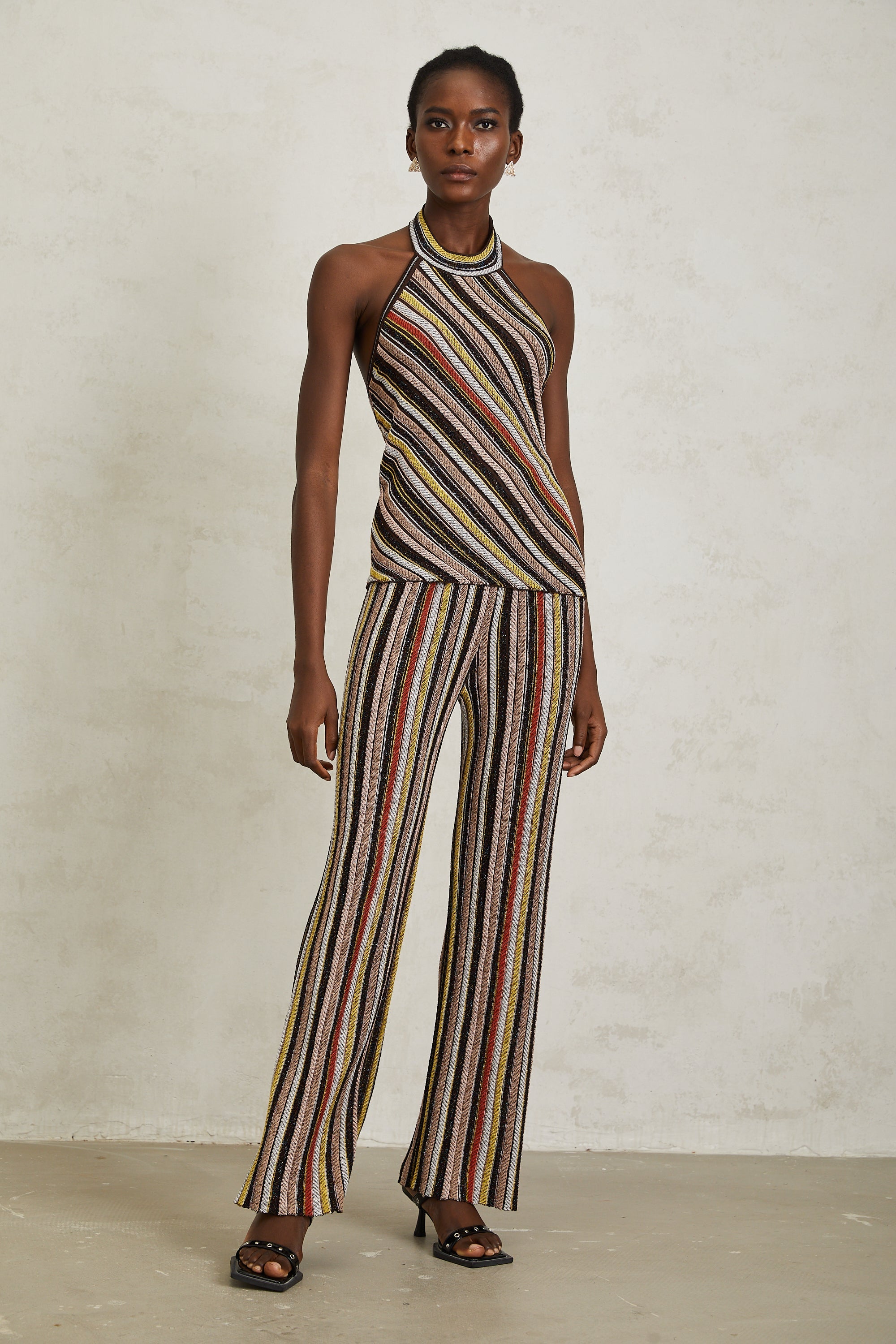 Harper Brown Striped Knit Top & Trousers Set
