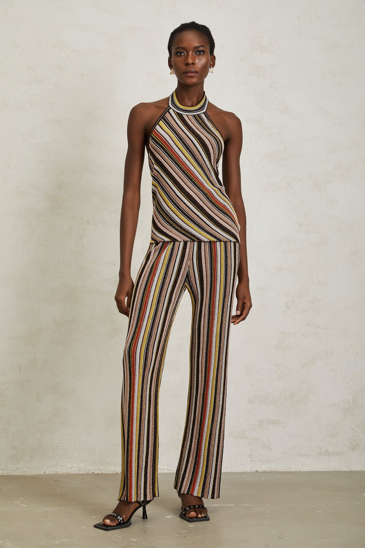 Harper Brown Striped Knit Top & Trousers Set