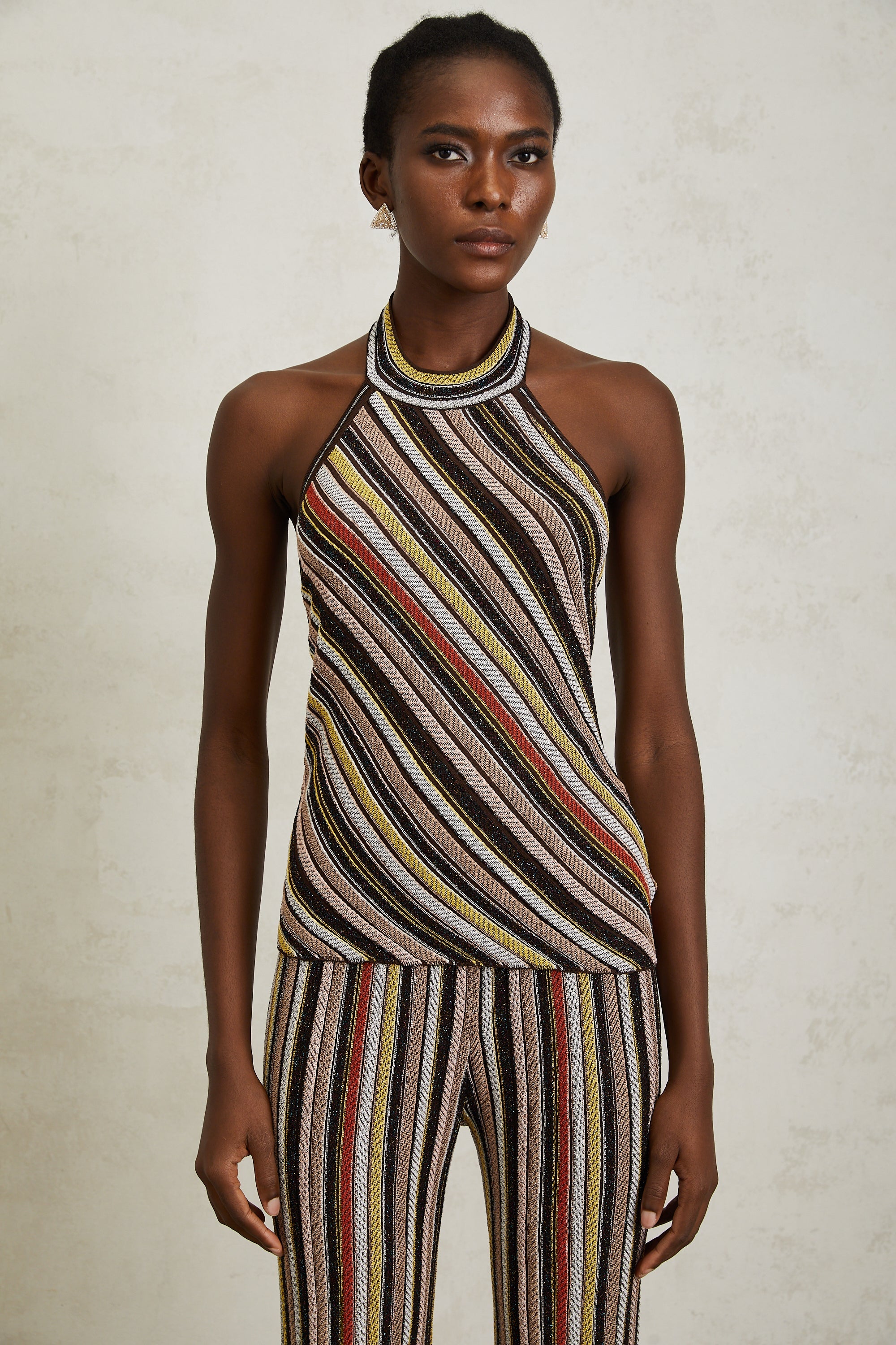 Harper Brown Striped Knit Top & Trousers Set