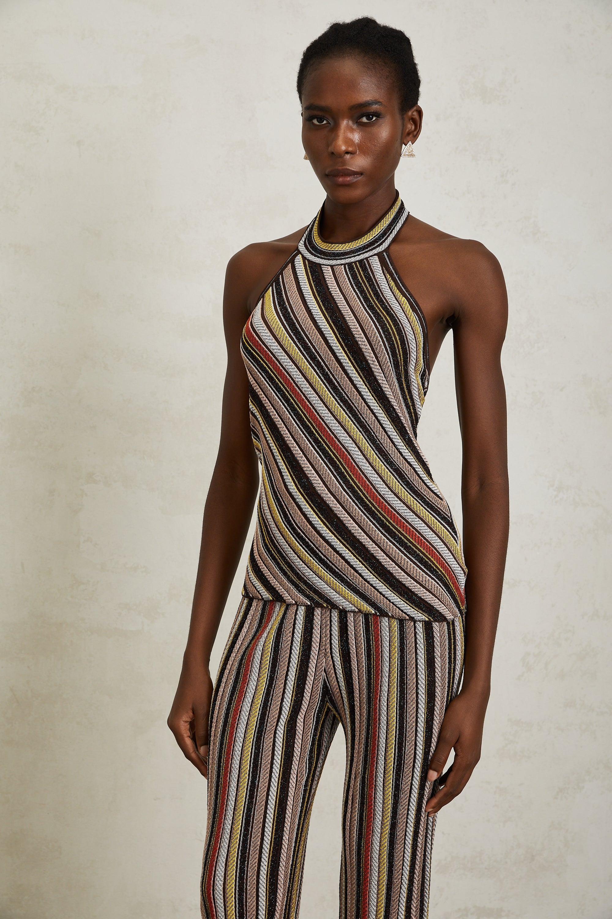 Harper Brown Striped Knit Top & Trousers Set
