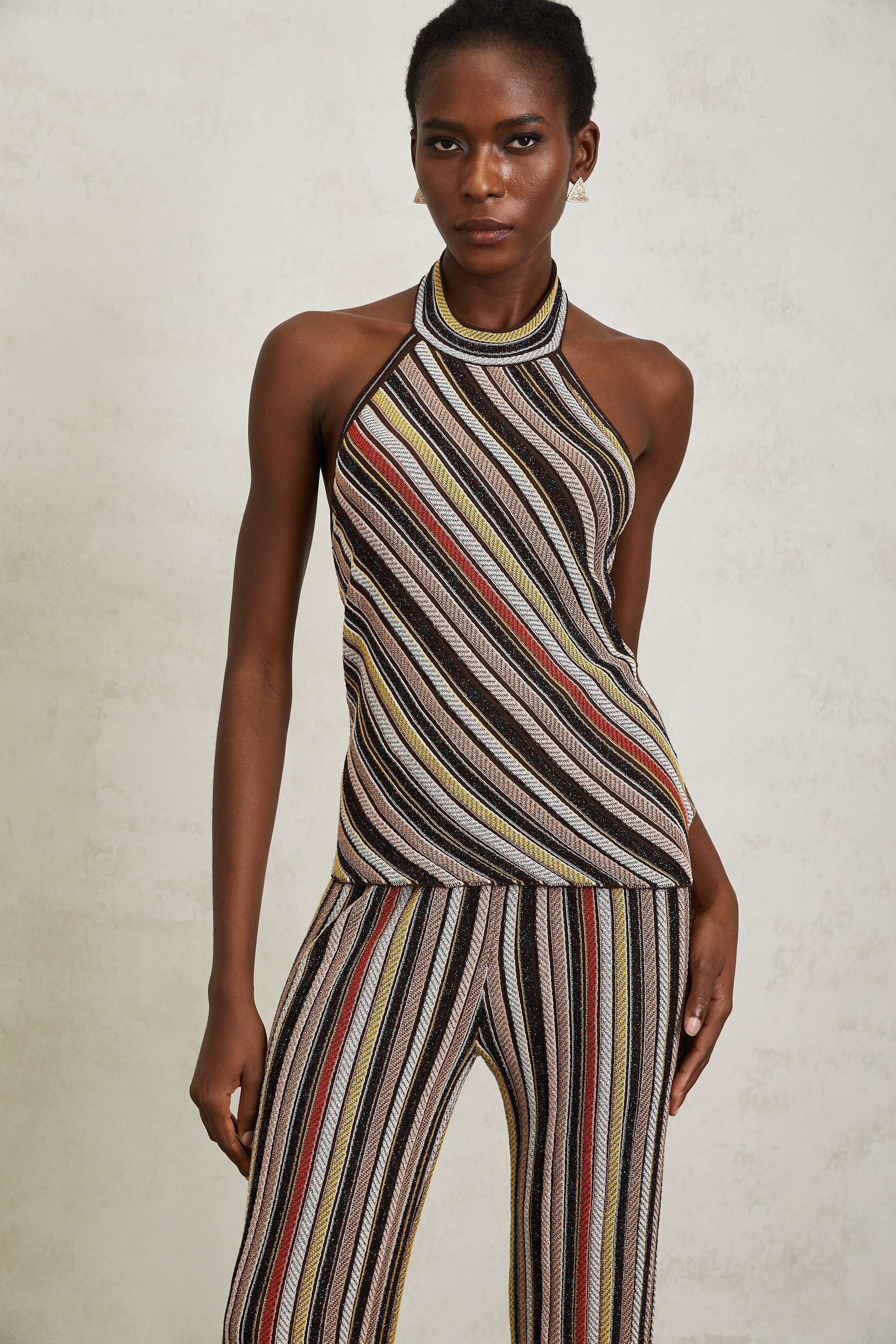 Harper Brown Striped Knit Top & Trousers Set