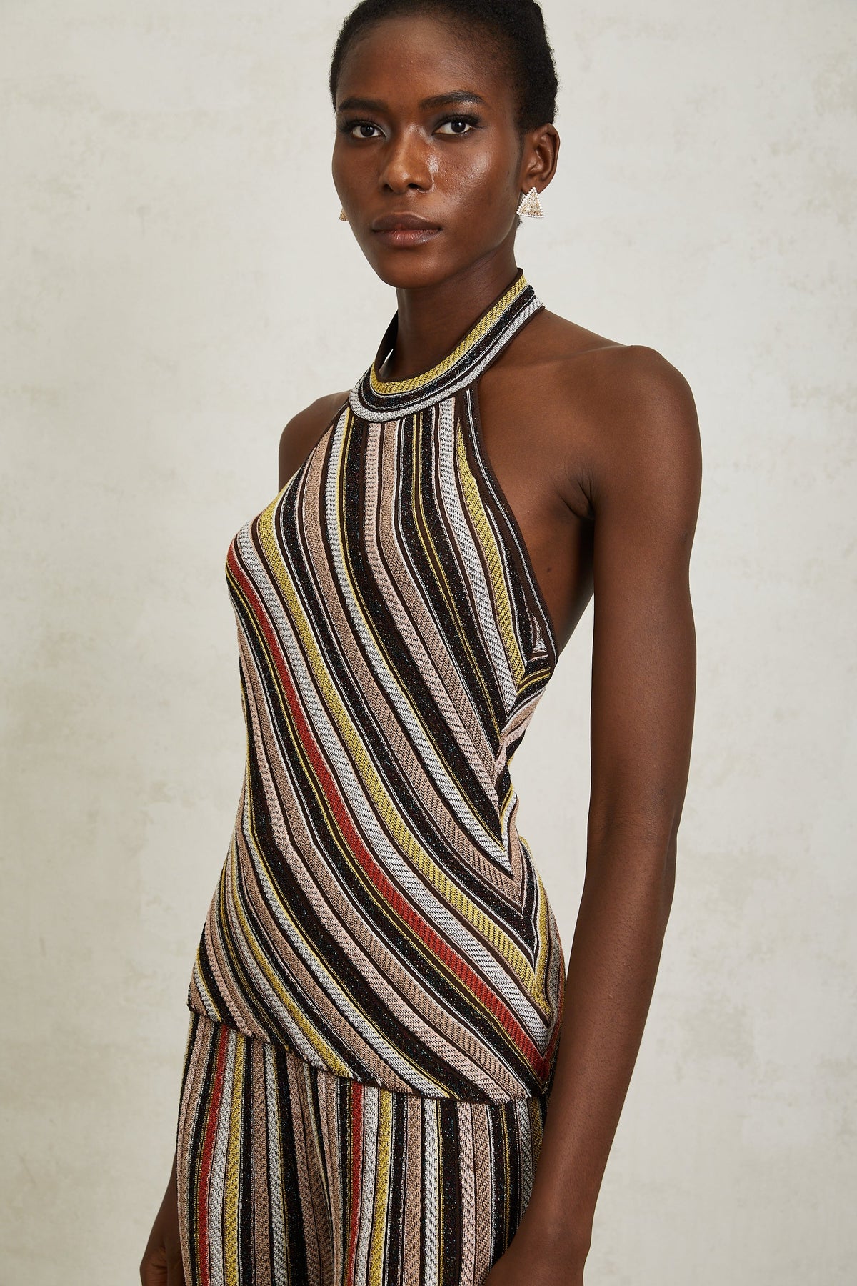Harper Brown Striped Knit Top & Trousers Set