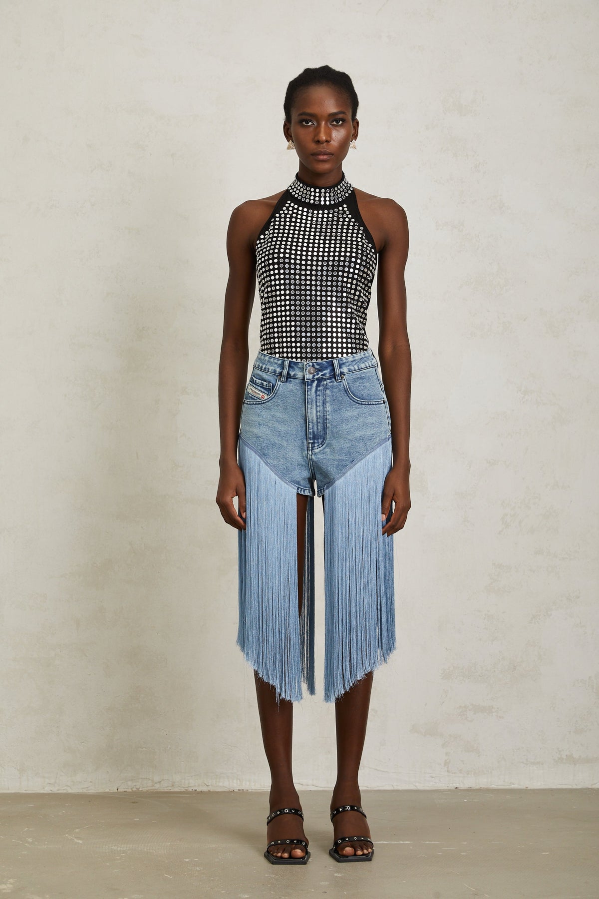 Jade Silver Halterneck Studded Bodysuit