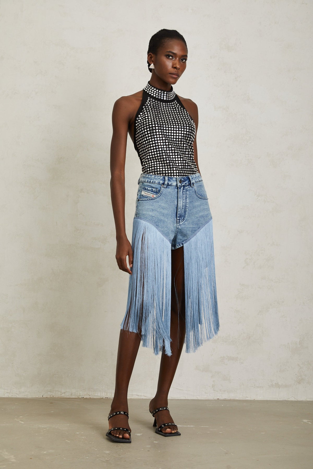 Jade Silver Halterneck Studded Bodysuit