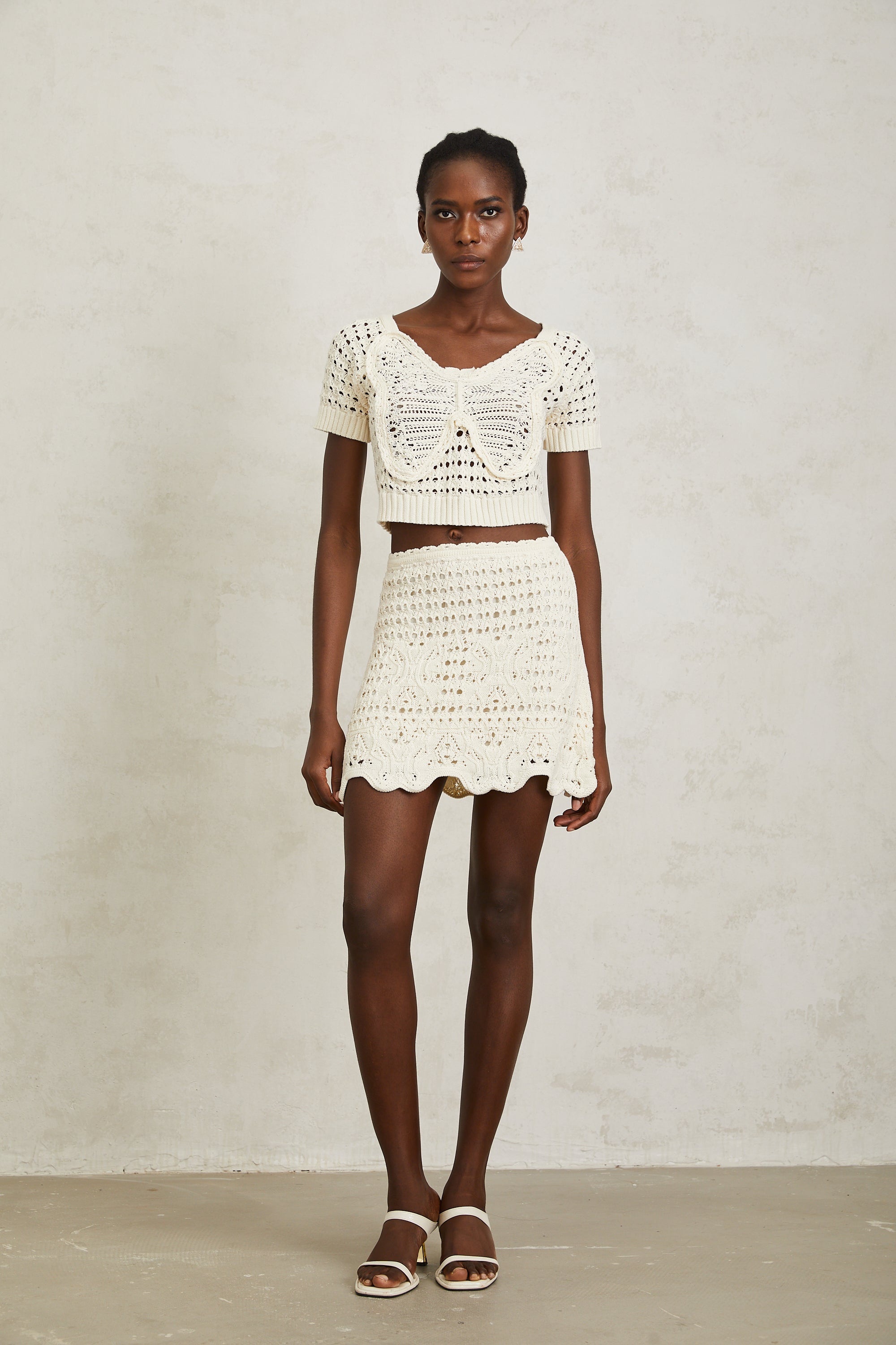 Bérénice Cream White Bowknot Knit Top