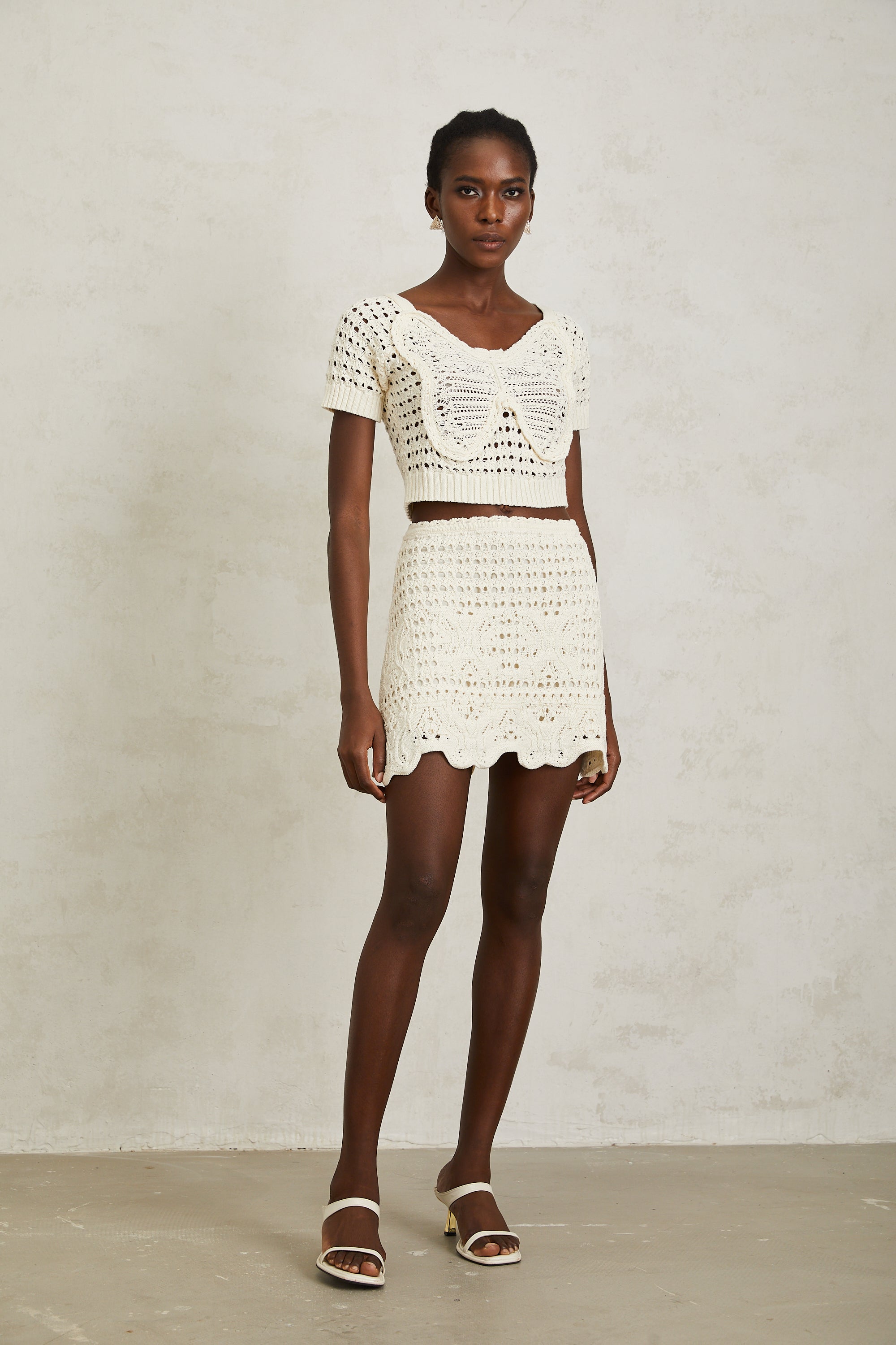 Bérénice Cream White Bowknot Knit Top
