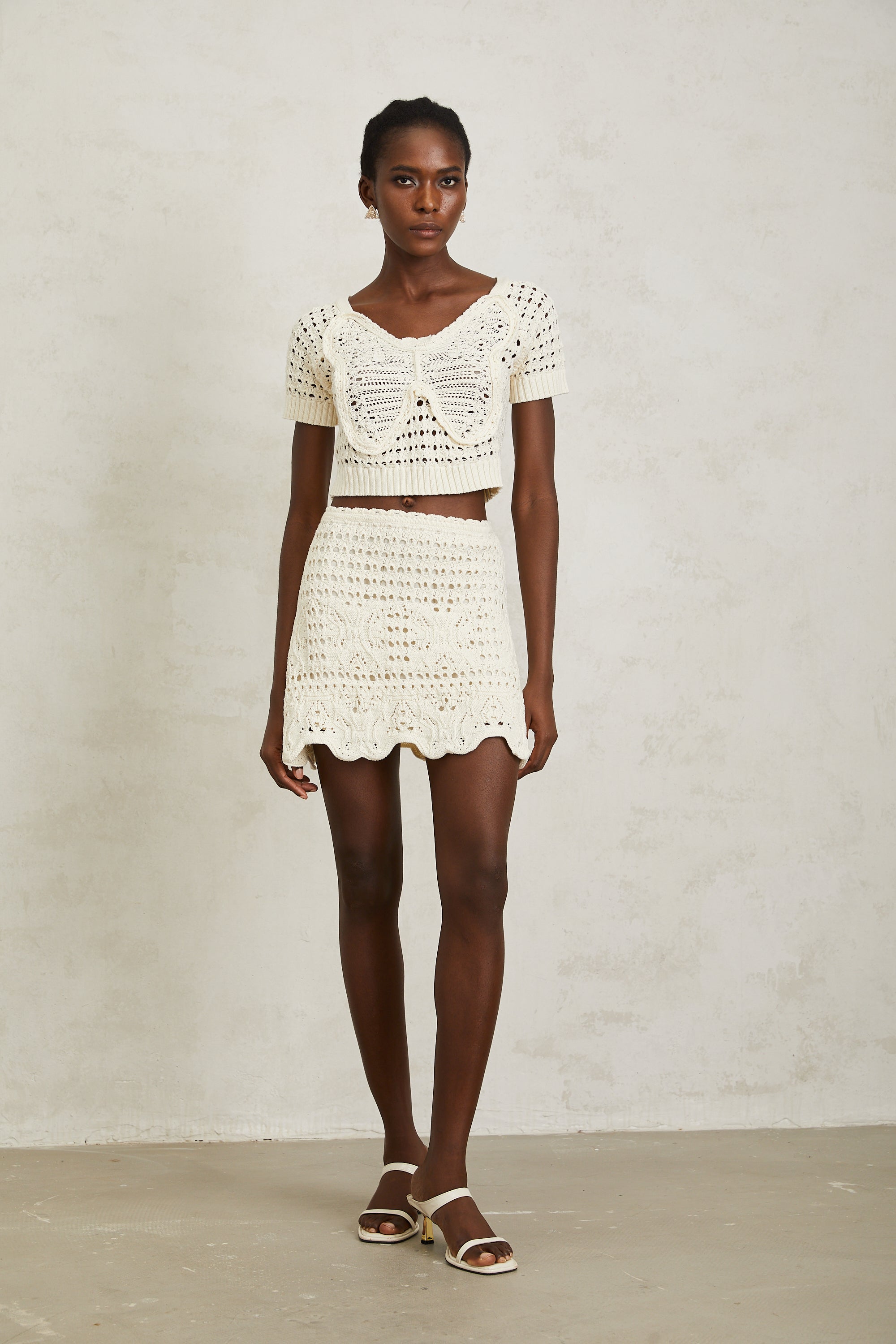Bérénice Cream White Bowknot Knit Top