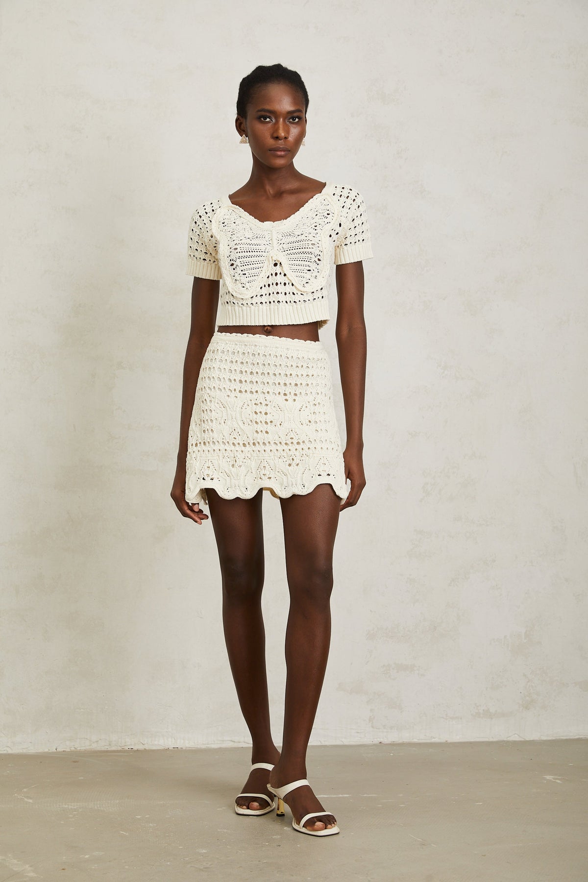 Bérénice Cream White Bowknot Knit Top
