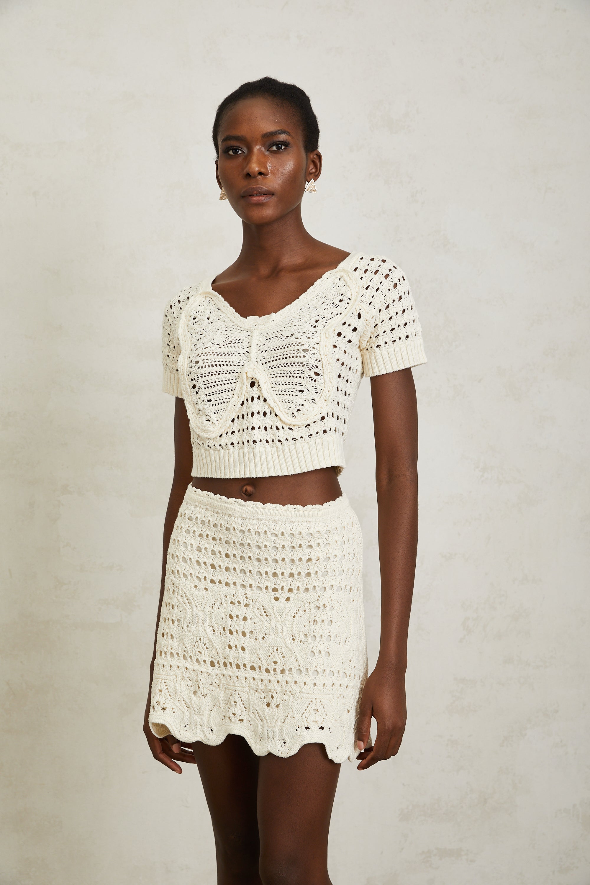 Bérénice Cream White Bowknot Knit Top