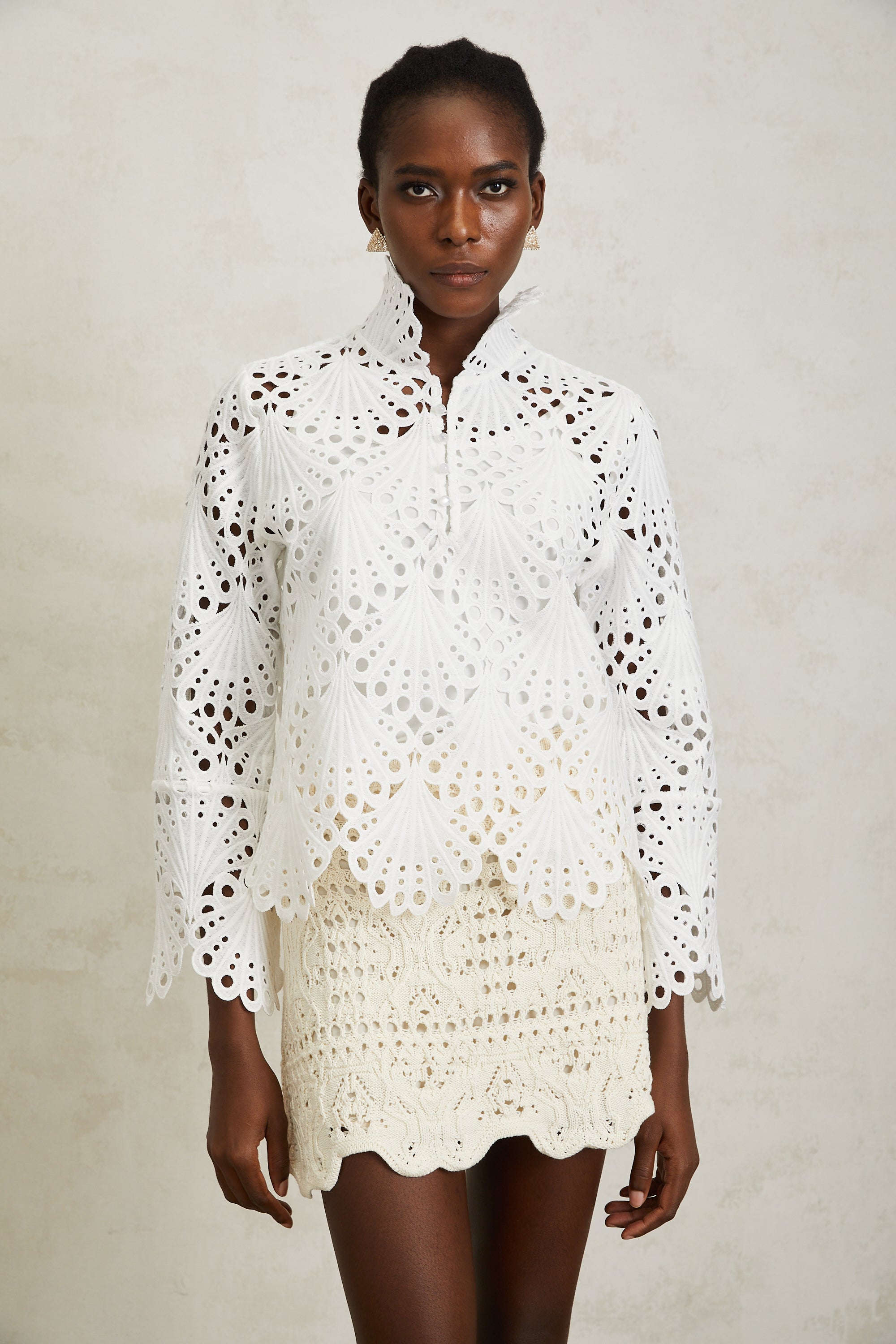 Wilhelmine White Corded Lace Blouse