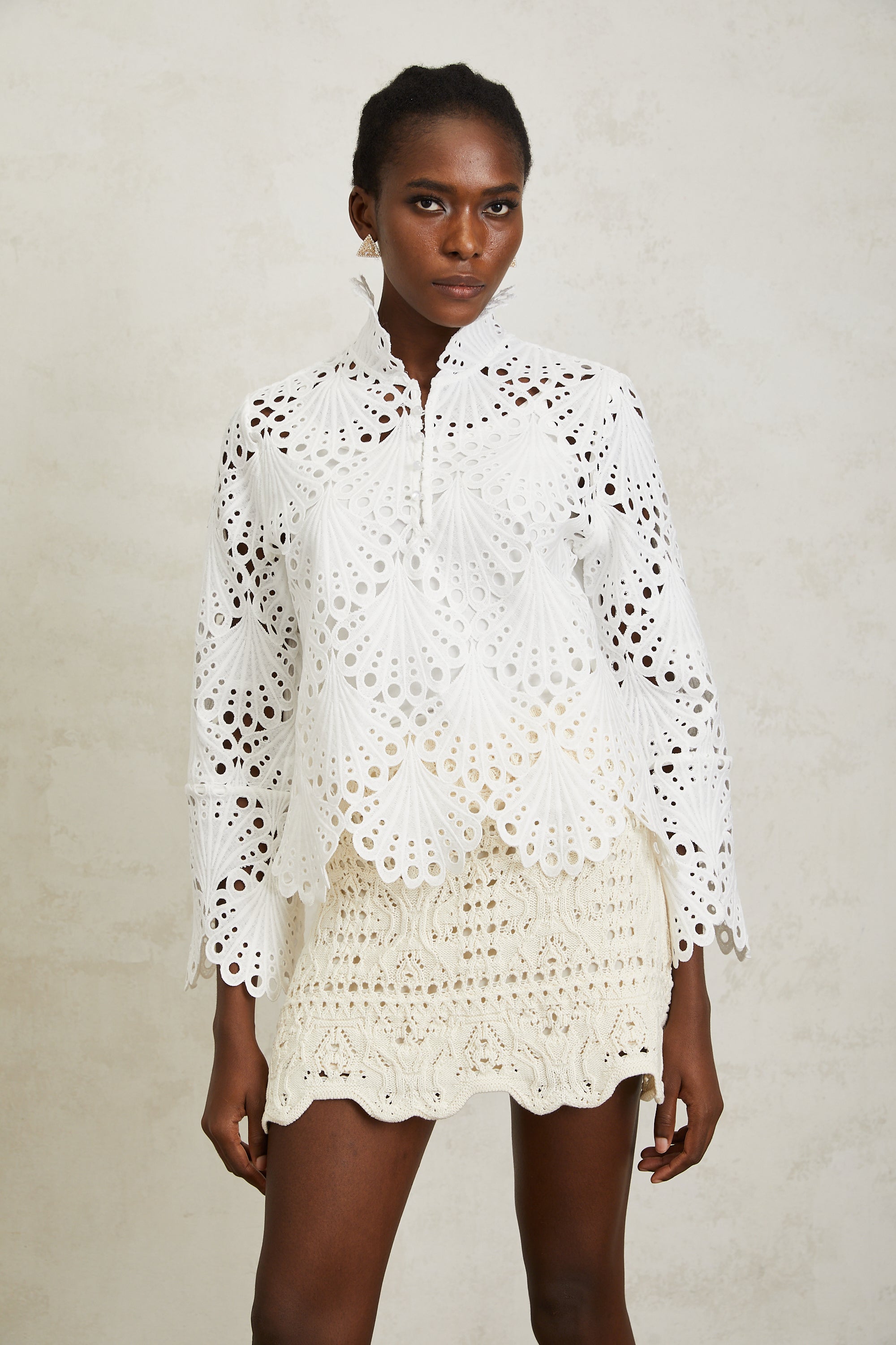 Wilhelmine White Corded Lace Blouse
