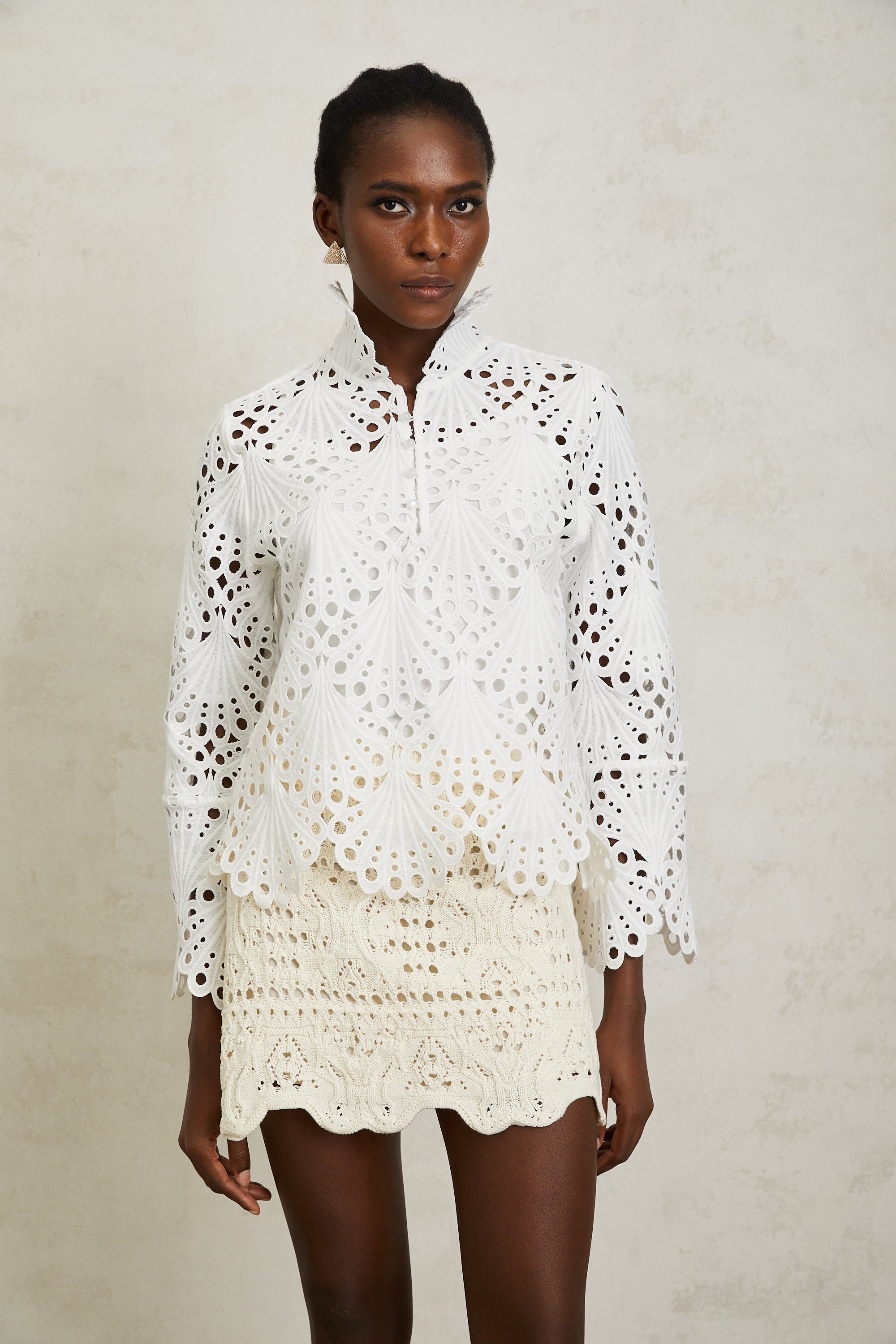 Wilhelmine White Corded Lace Blouse