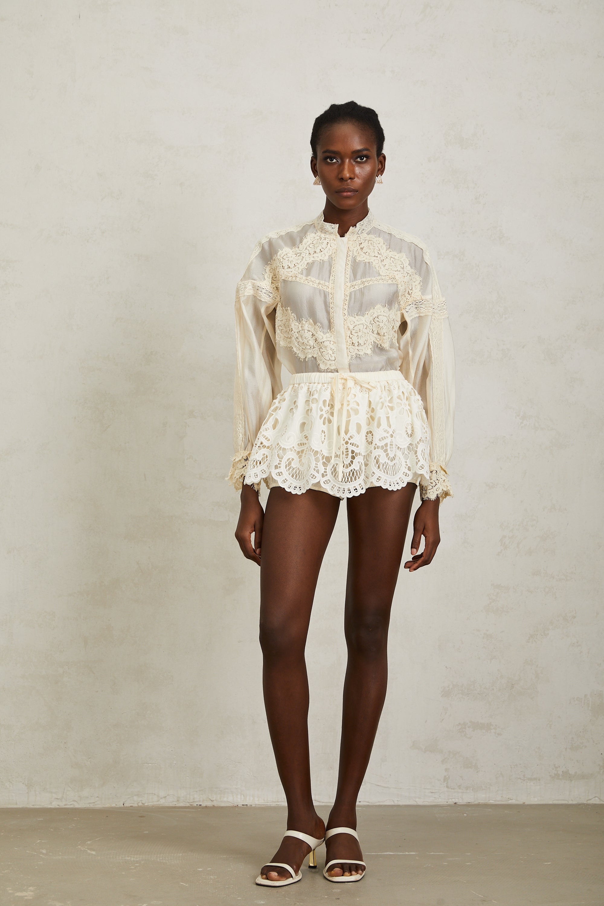 Noa Neutral Floral Lace Blouse & Skirt Set