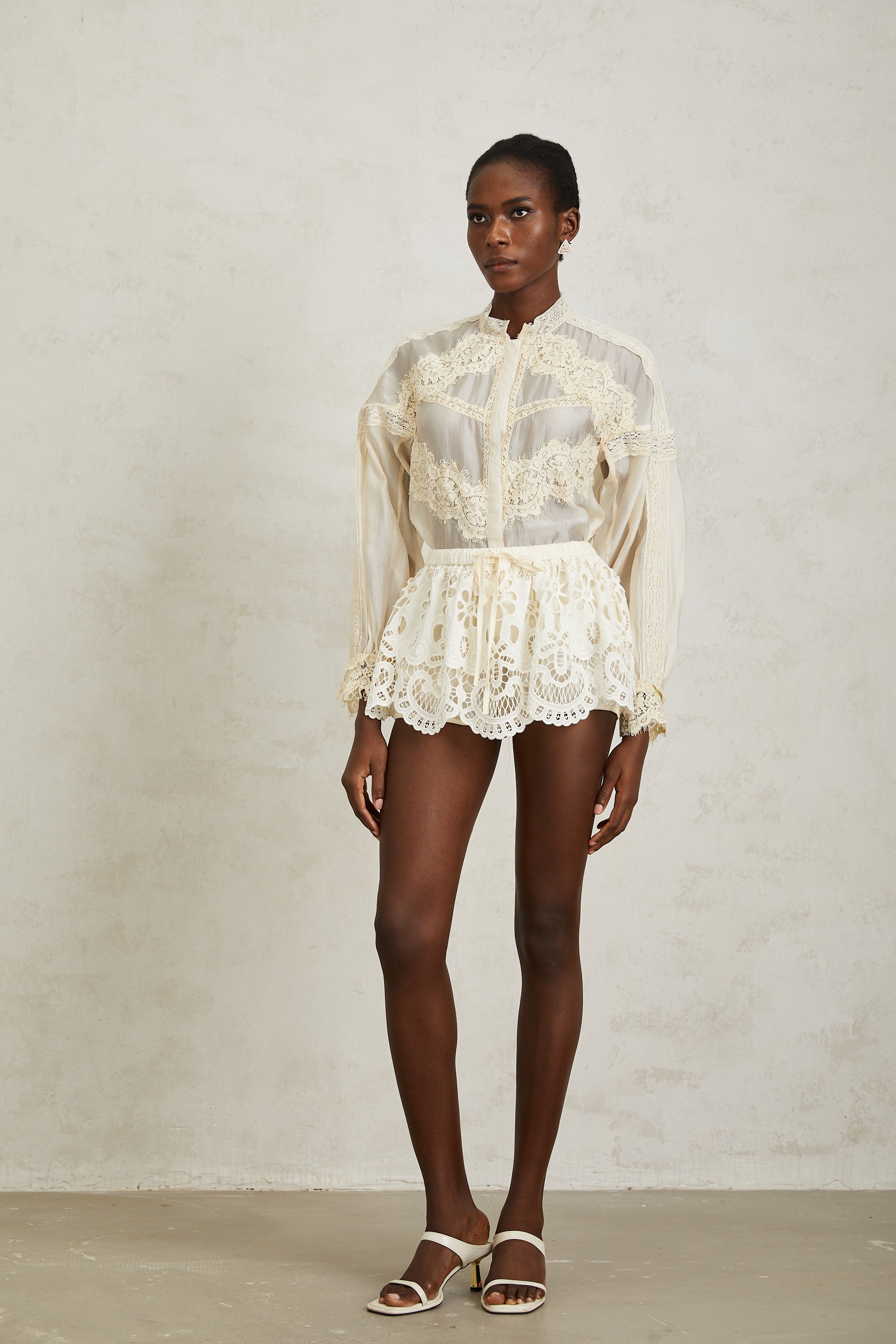 Noa Neutral Floral Lace Blouse & Skirt Set