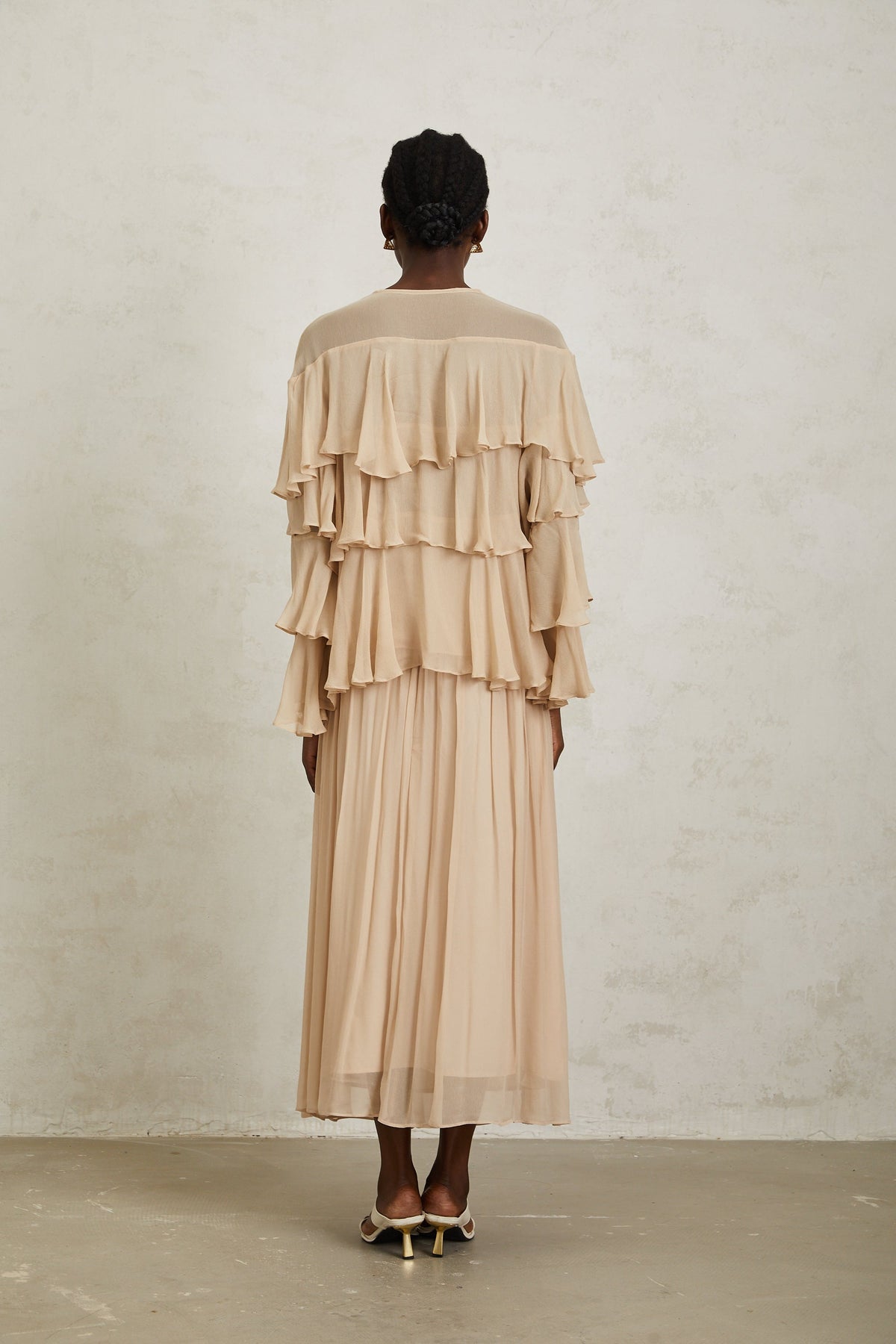 Brigitte Neutral Layered Chiffon Blouse & Skirt Set