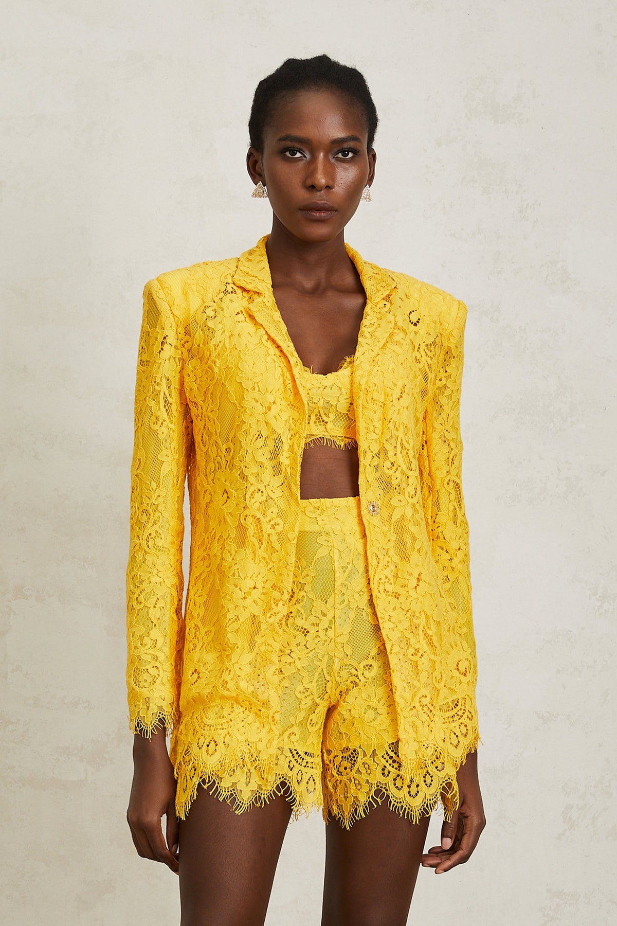 Géraldine Yellow Frayed Floral Lace Matching Set