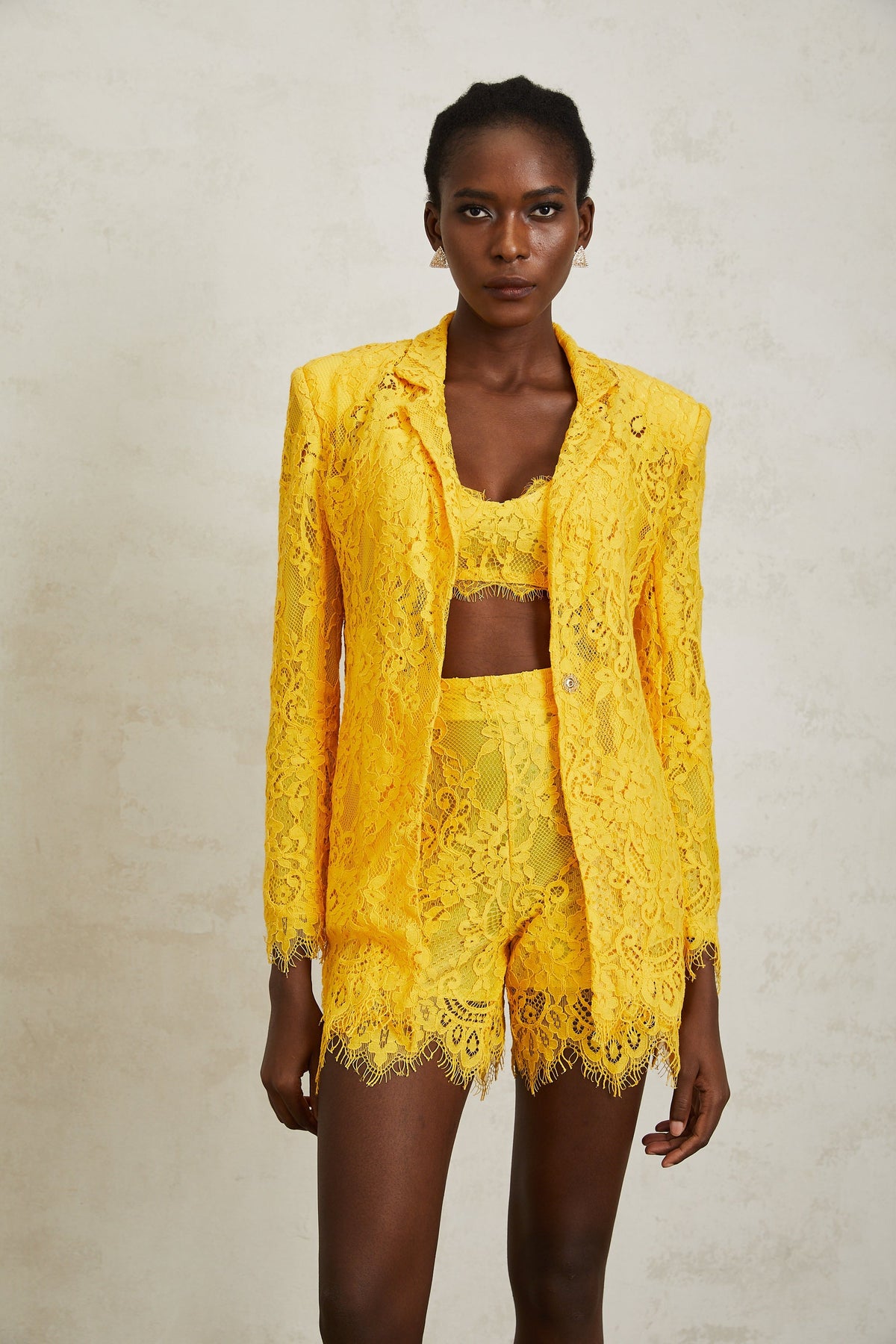 Géraldine Yellow Frayed Floral Lace Matching Set