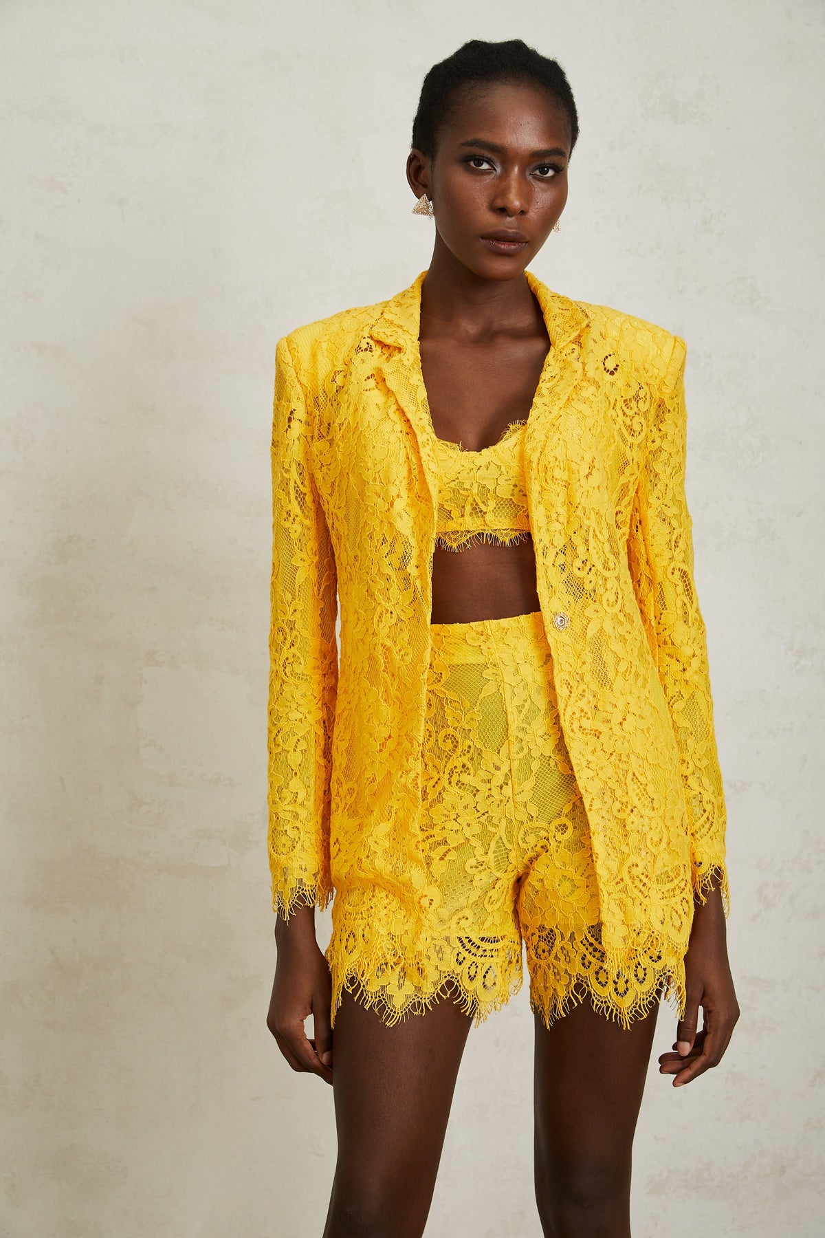 Géraldine Yellow Frayed Floral Lace Matching Set